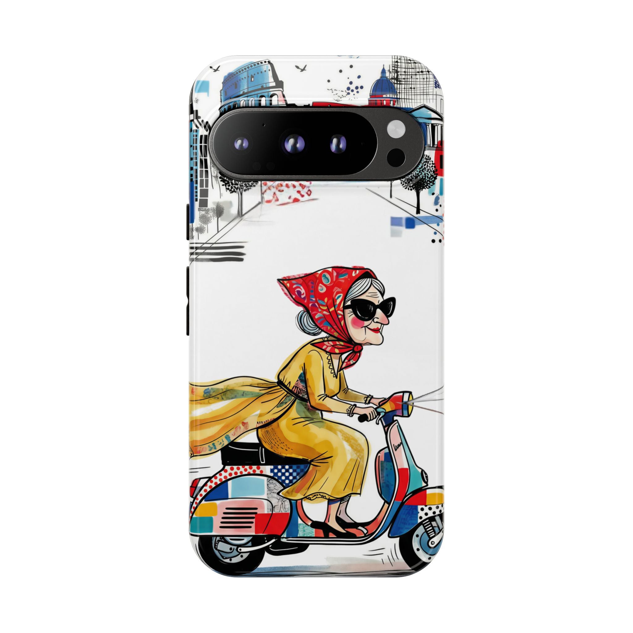 Vintage Vespa Granny Google Pixel Phone Case | Retro Scooter Travel iPhone Cover