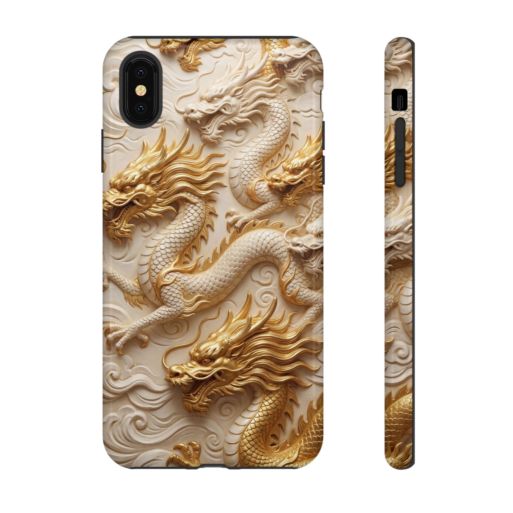 Dragon Relief iPhone Case — Gold Carved Dragon Protective Cover