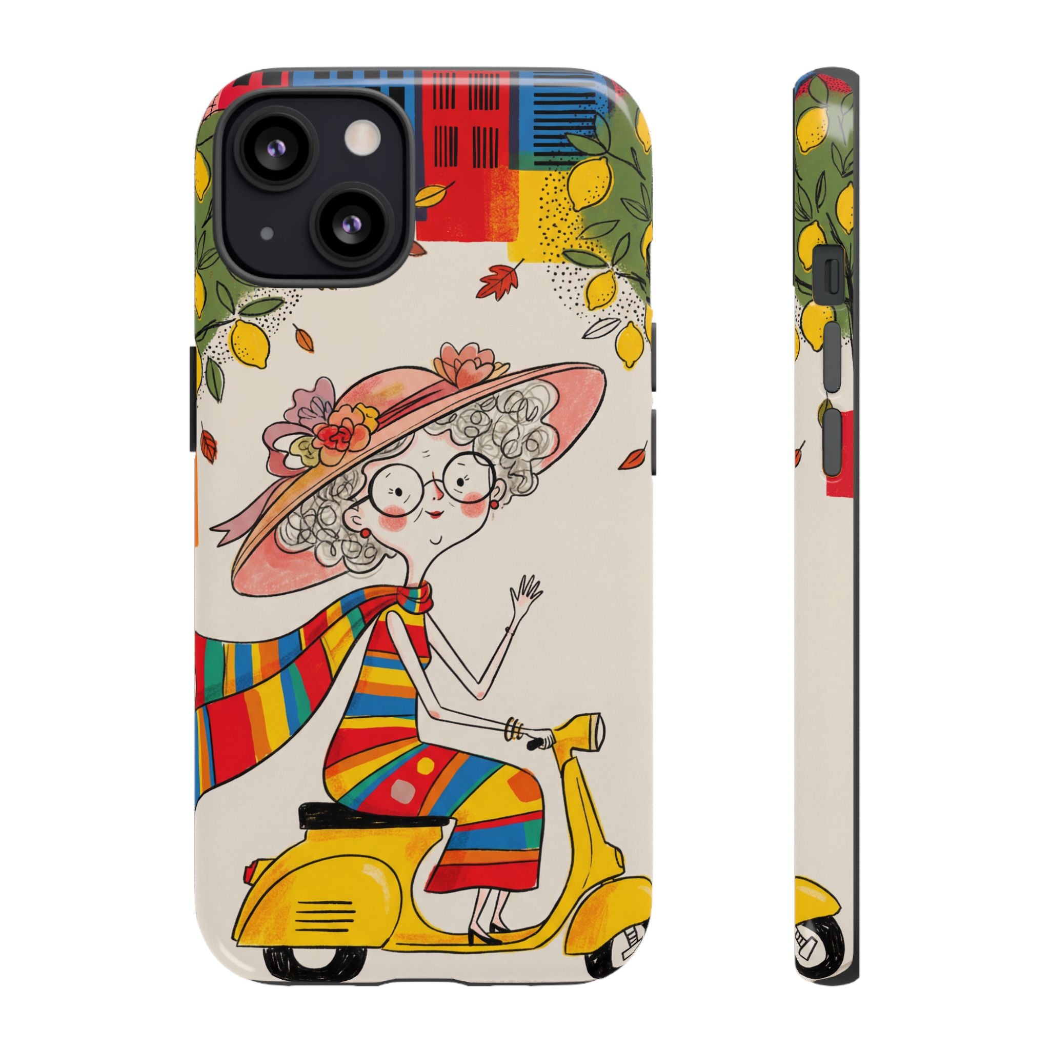 Vintage Scooter Granny iPhone Case | Colourful Retro Elderly Lady Design