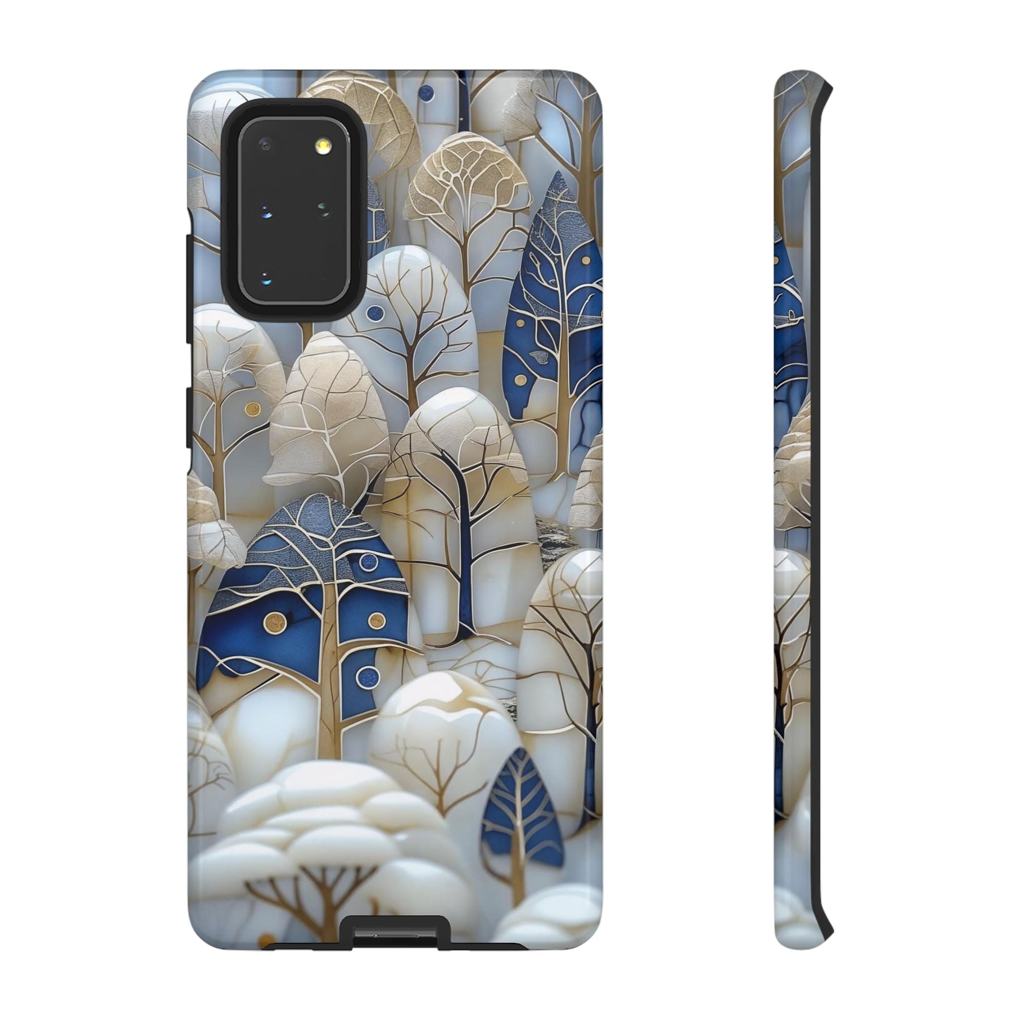 Blue Gold Winter Forest Samsung Galaxy Case — Elegant Tree Pattern Tough Case