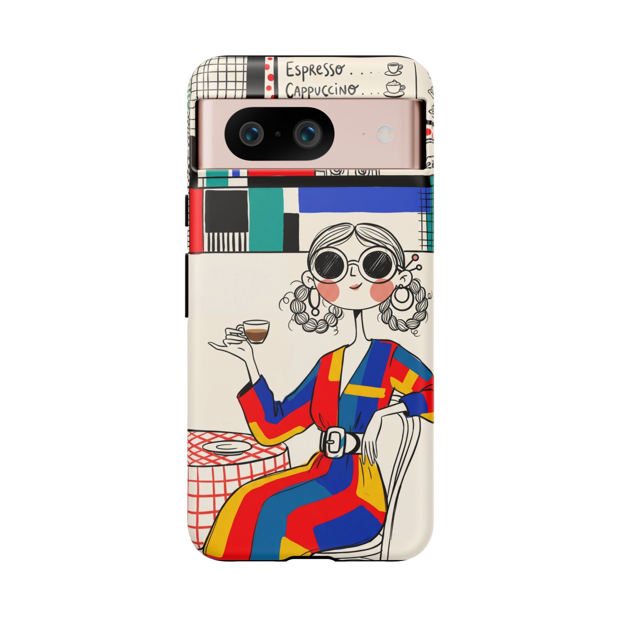 Retro Cafe Google Pixel Phone Case | Colourful Chic Woman Illustration
