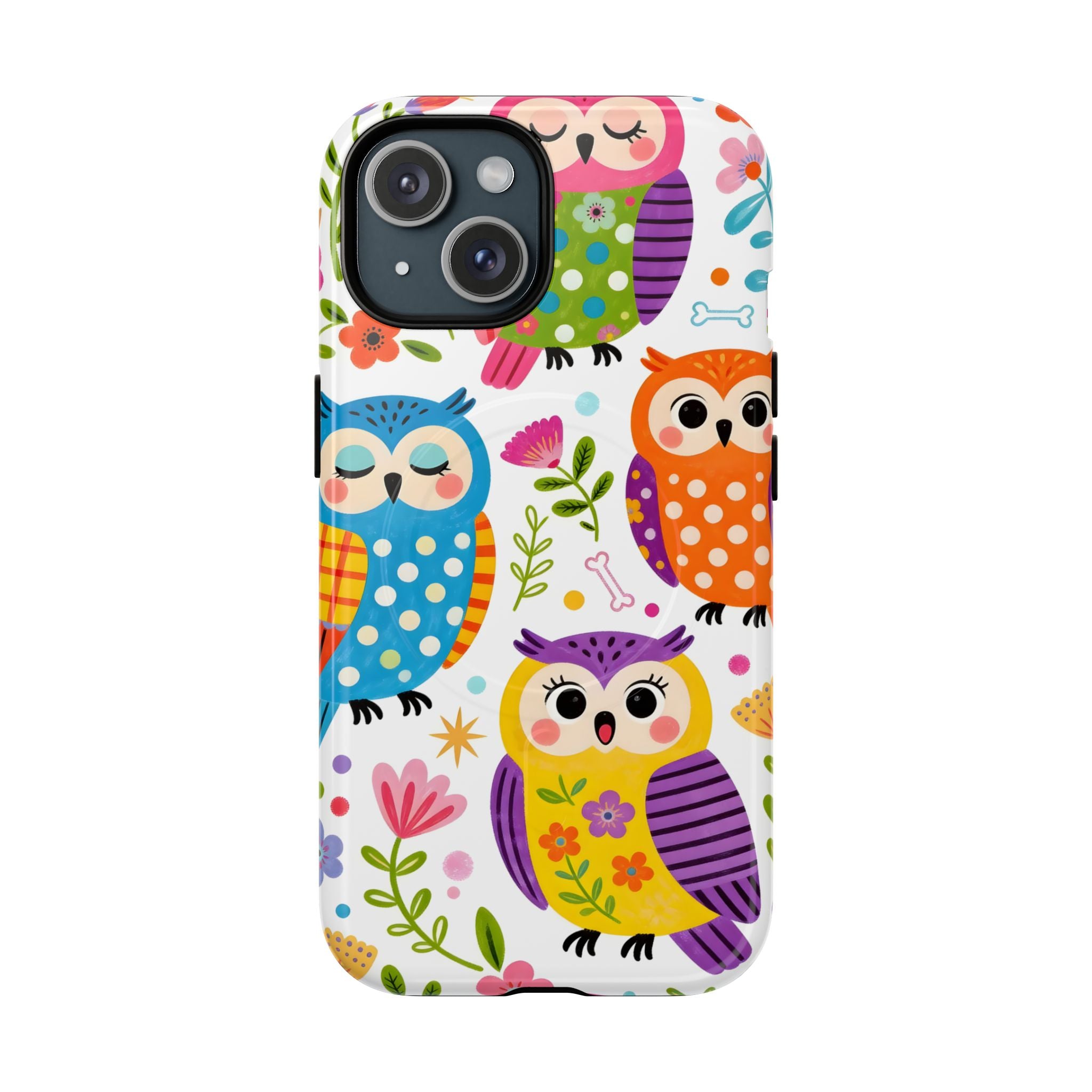 Cute Colorful Owls MagSafe iPhone Case | Cute Owl Pattern Tough Case