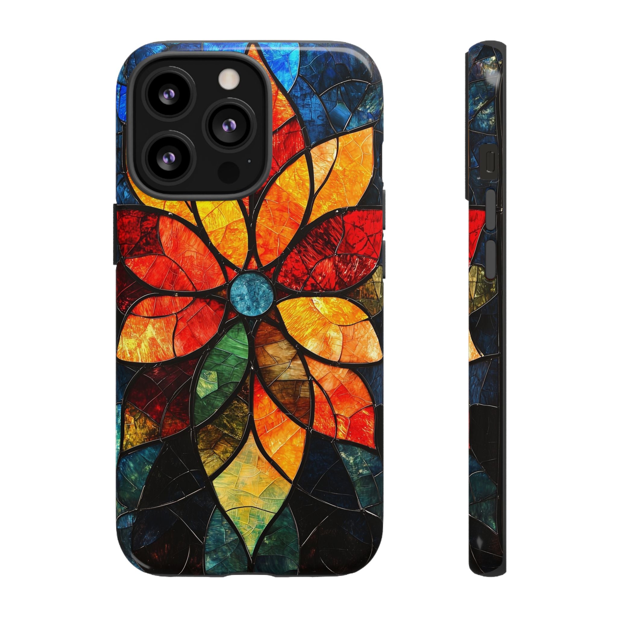 Stained Glass Flower iPhone Case — Colorful Mosaic Protective Cover