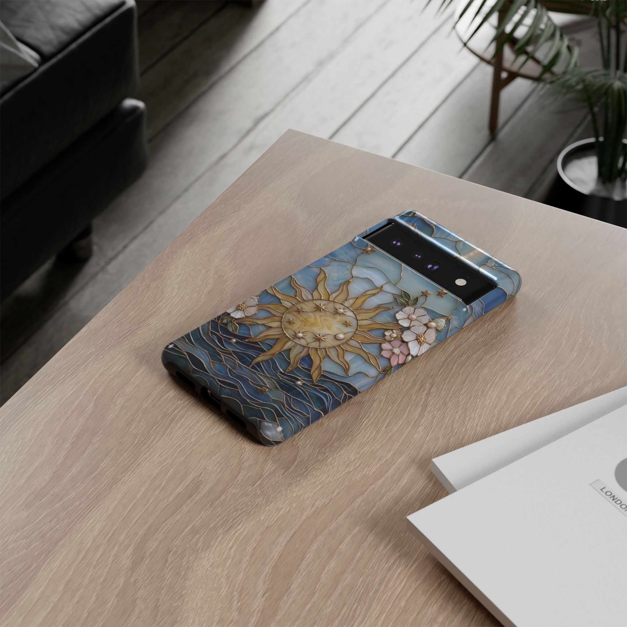 Custodia resistente per Google Pixel con motivo floreale in vetro colorato, sole e mare