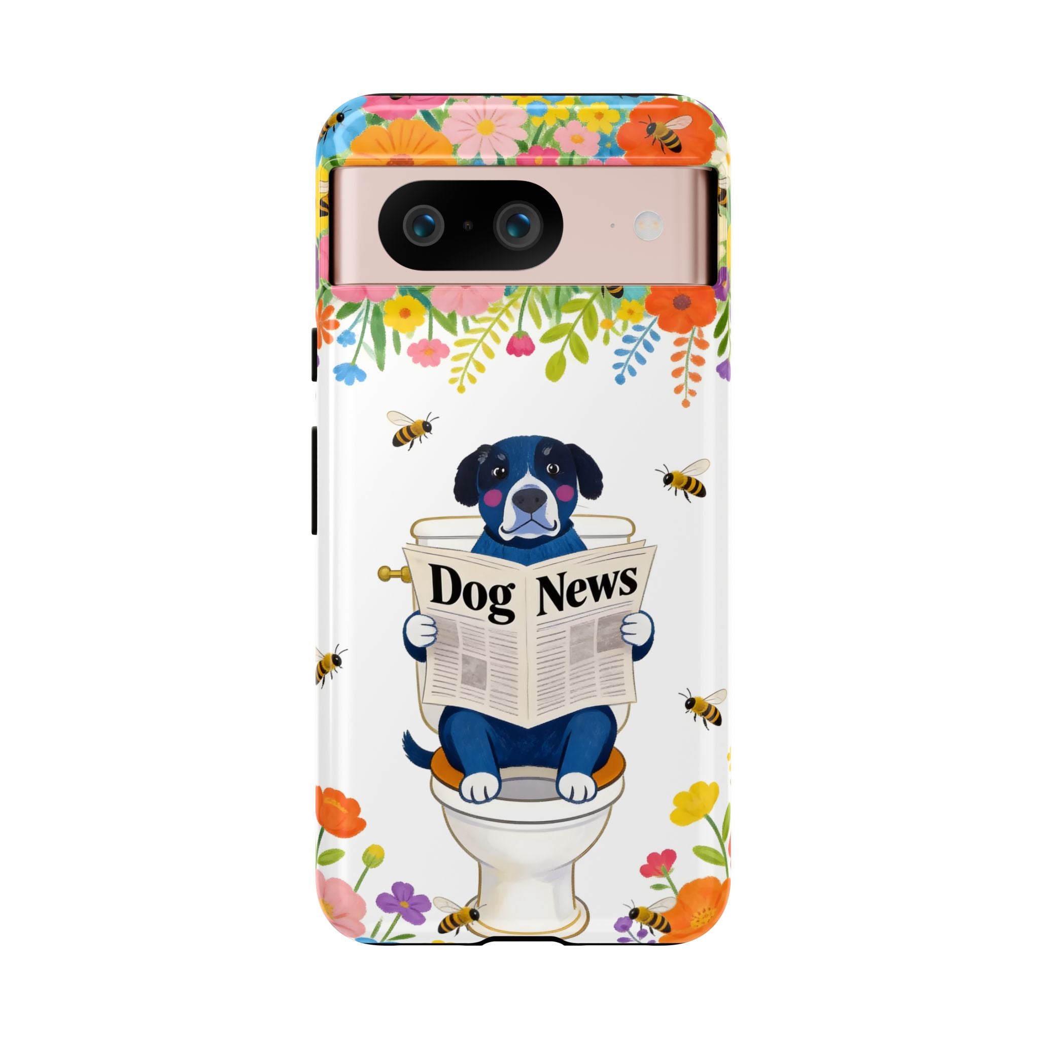 Dog News Floral Google Pixel Phone Case | Cute Dog on Toilet Pattern, Spring Floral