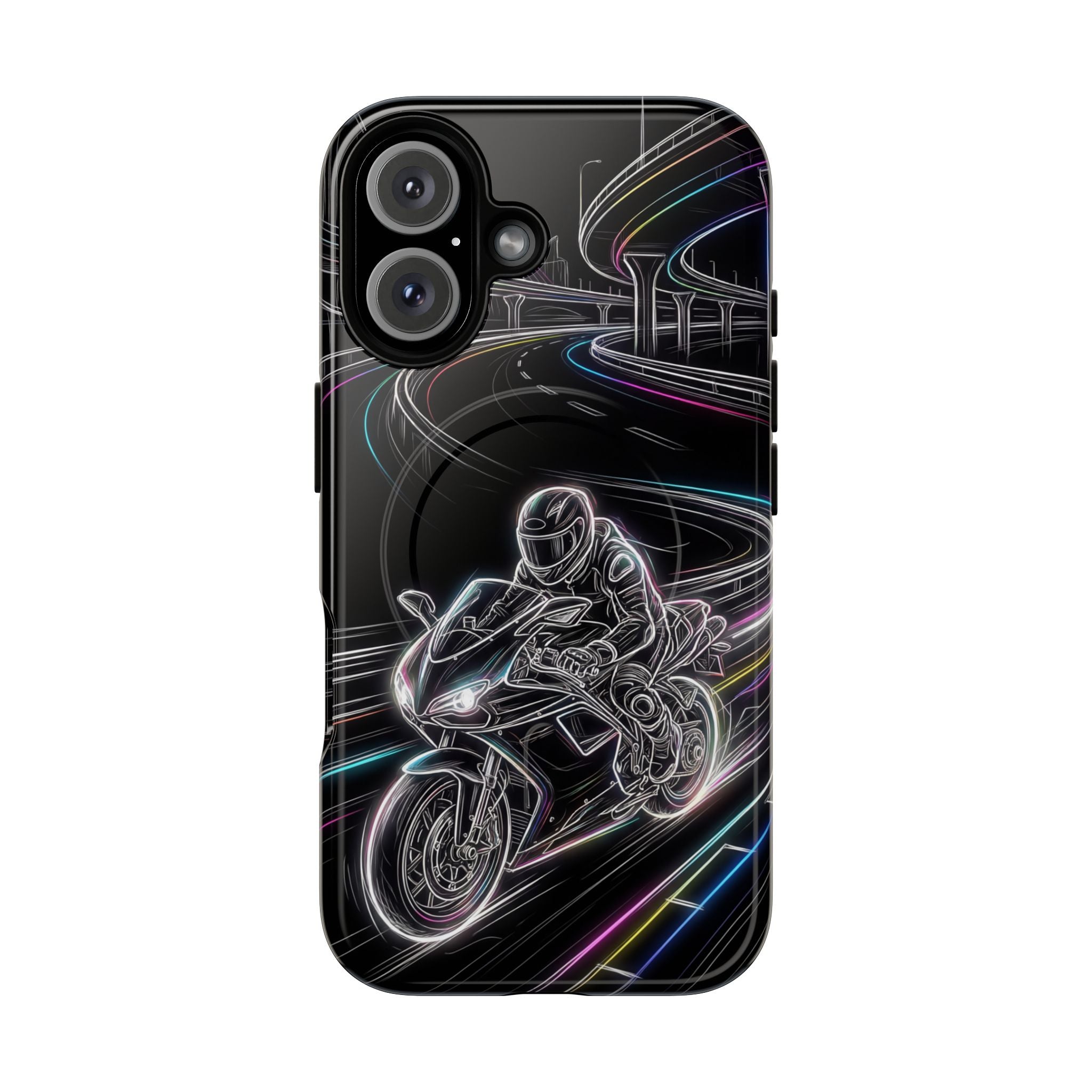 Neon Night Rider MagSafe iPhone Case | Motorcycle Racing Protective Cover