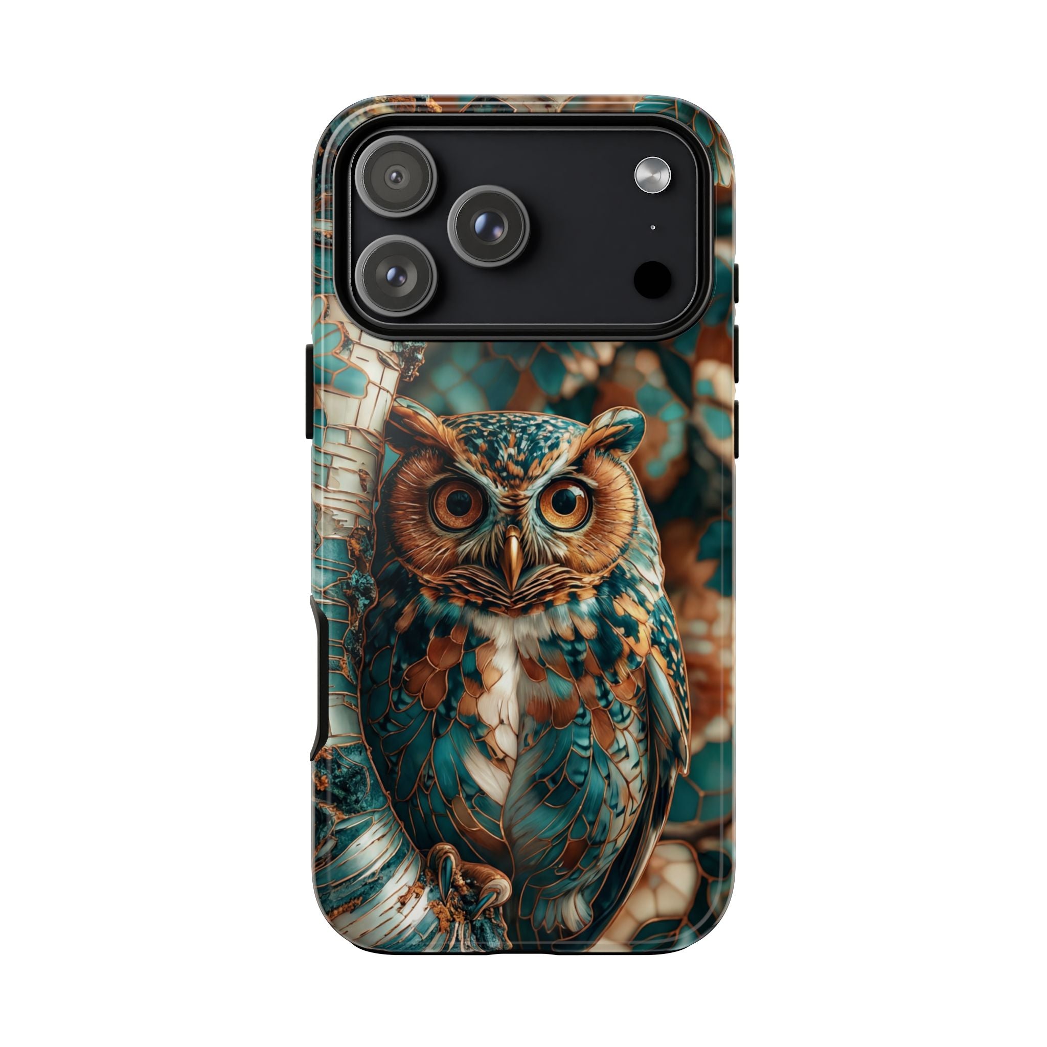Owl Forest Tough iPhone Case | Teal & Brown Rustic Wildlife Protective Cover