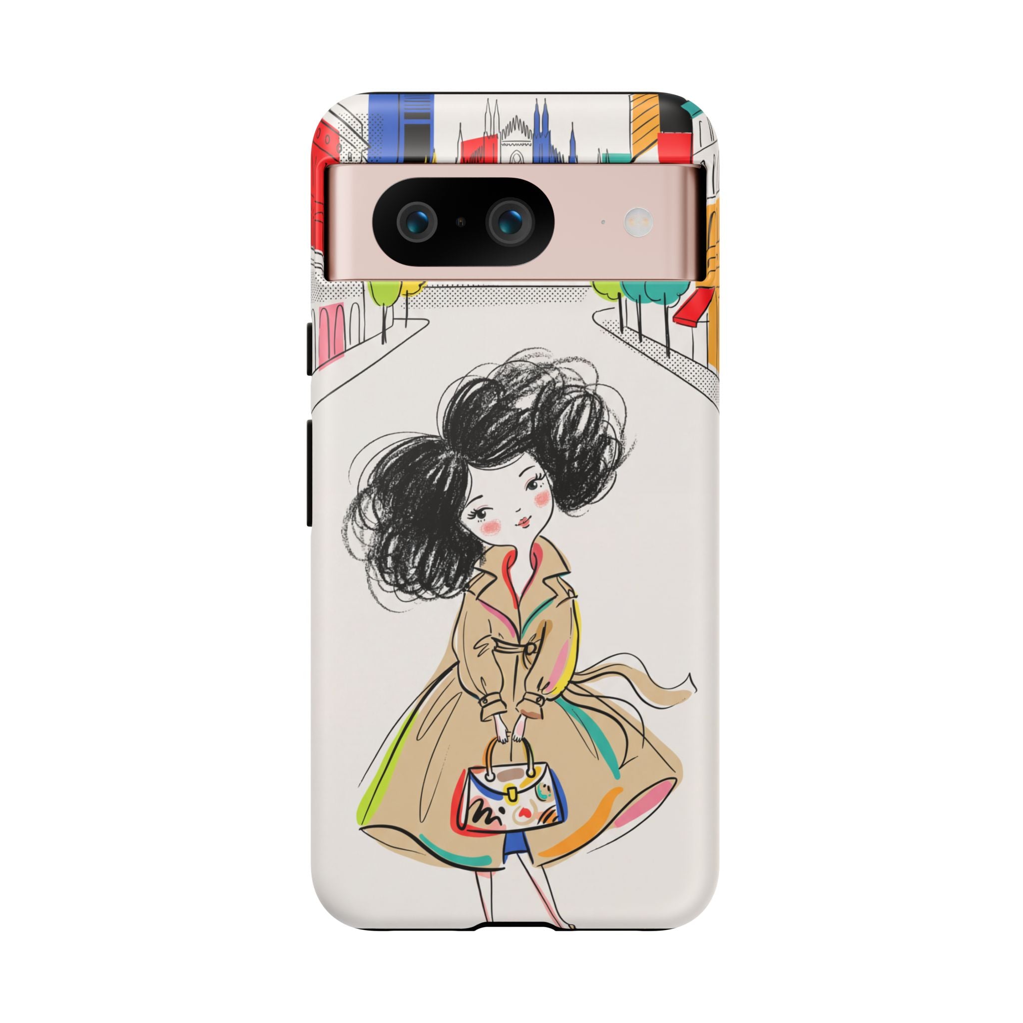 Illustrated Trench Coat Fashion Chic City Girl Google Pixel Phone Case