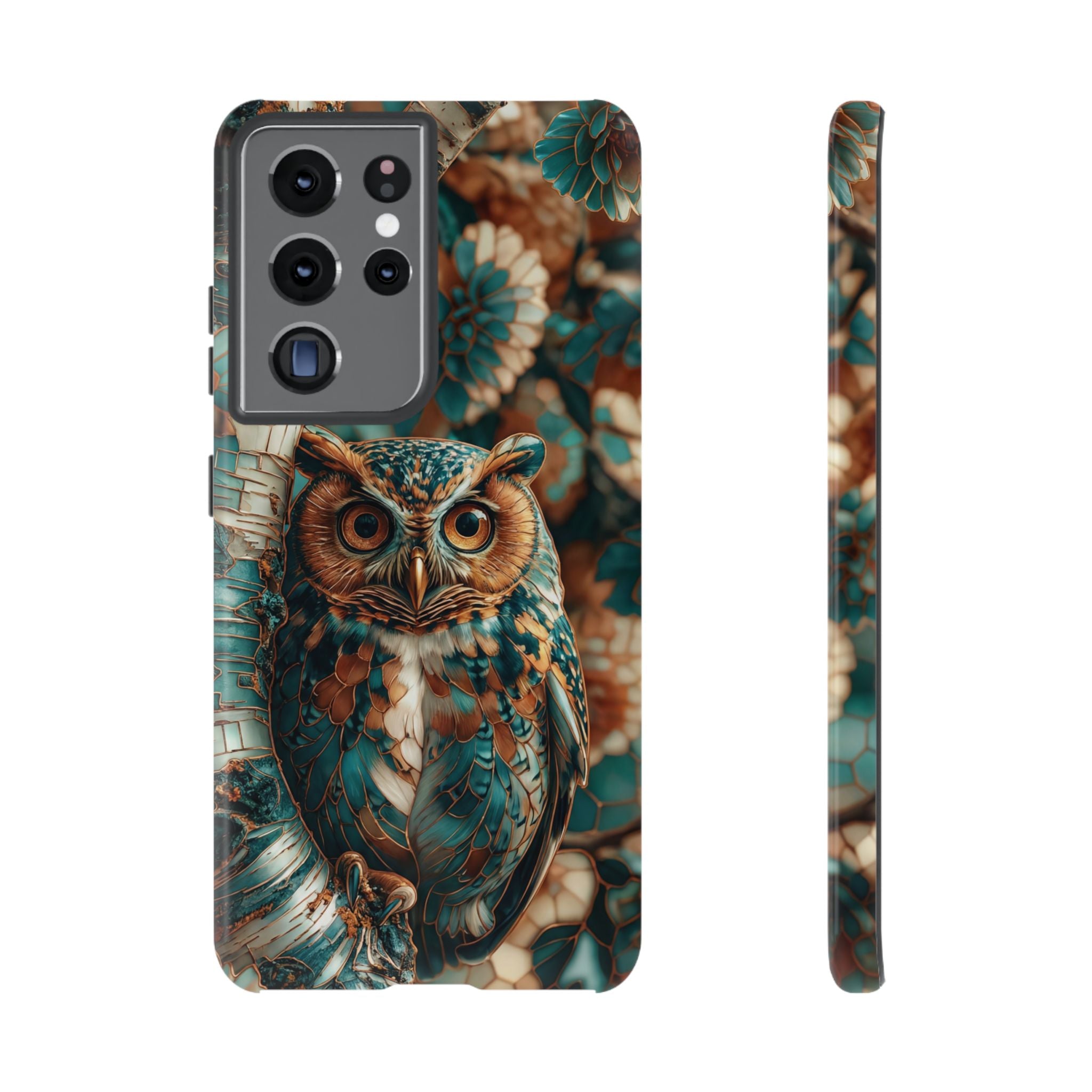 Owl Forest Tough Samsung Galaxy Case | Teal & Brown Rustic Wildlife Protective Cover