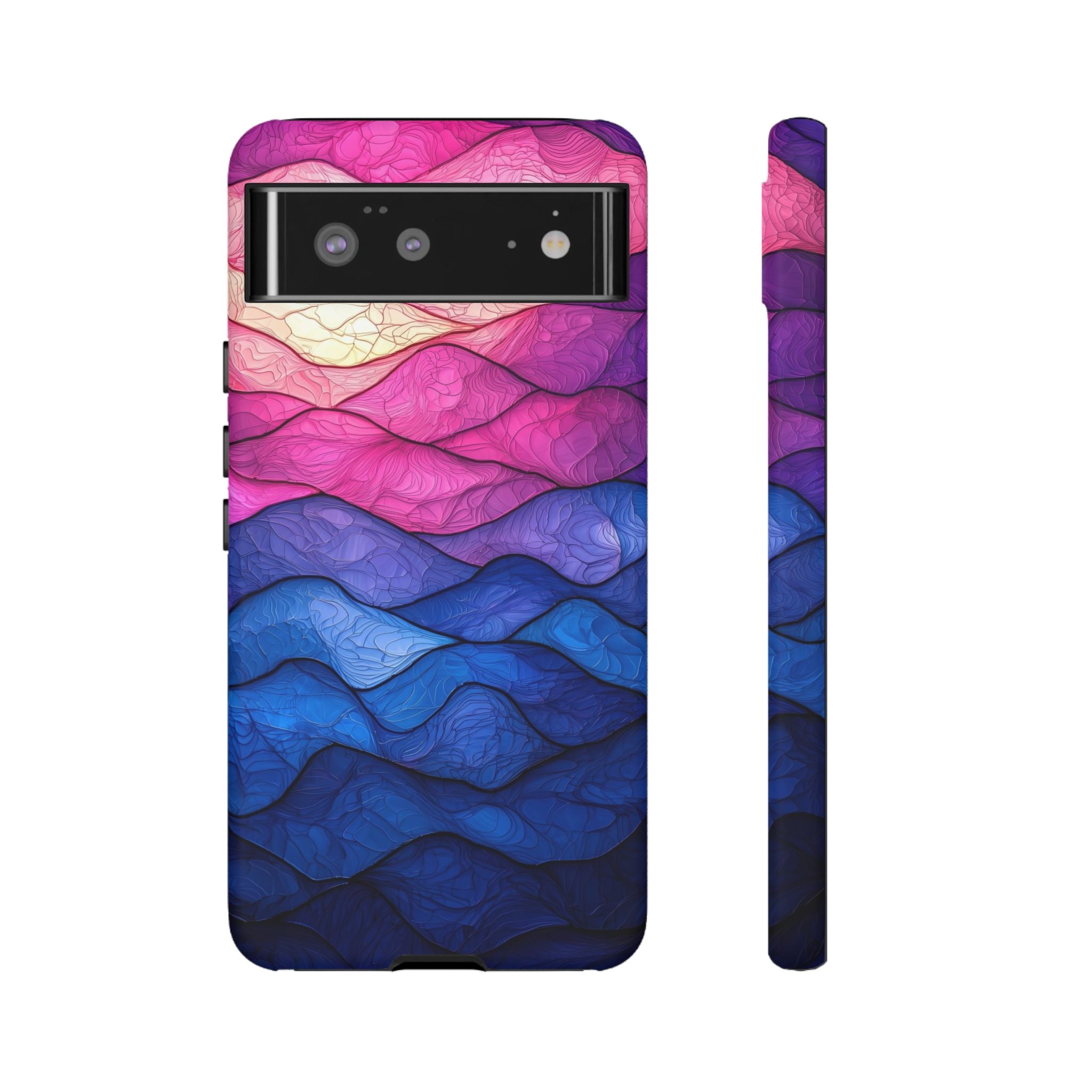 Abstract Ocean Waves Google Pixel Case — Pink & Blue Gradient Tough Case
