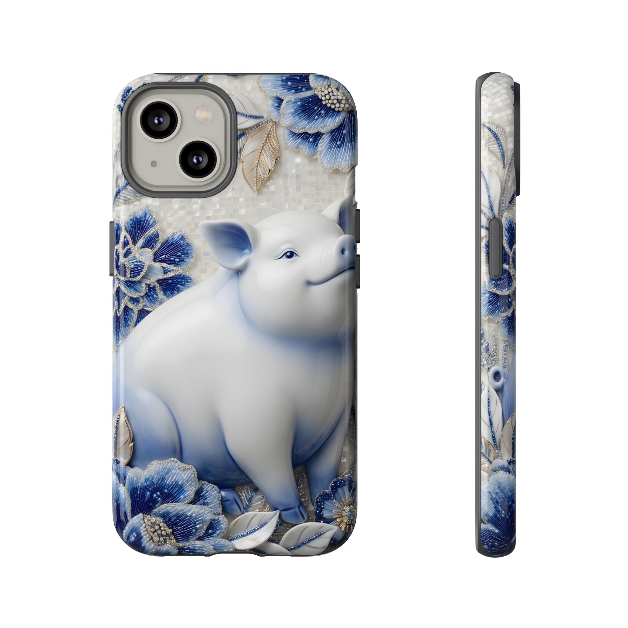Asian Zodiac Pig iPhone Case | Blue & White Porcelain Slim Protective Shockproof Case| Year of the Pig Gift
