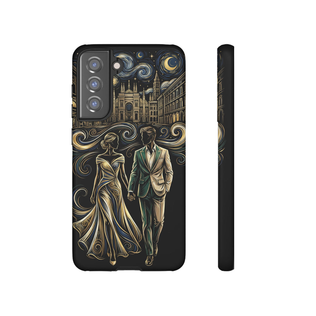 Romantic Night Walk Samsung Galaxy Phone Case | Elegant Couple Art
