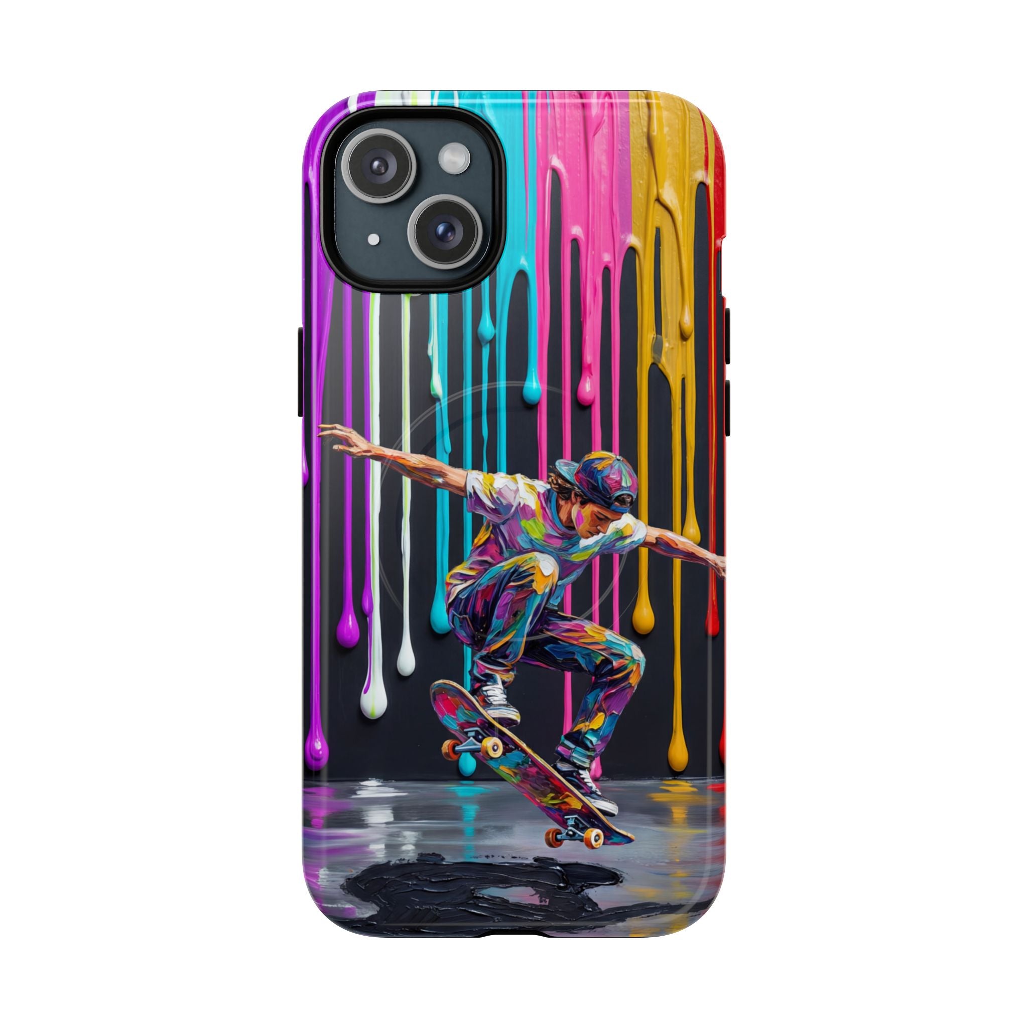 Colourful Drip Art Skateboarder Splash MagSafe iPhone Case
