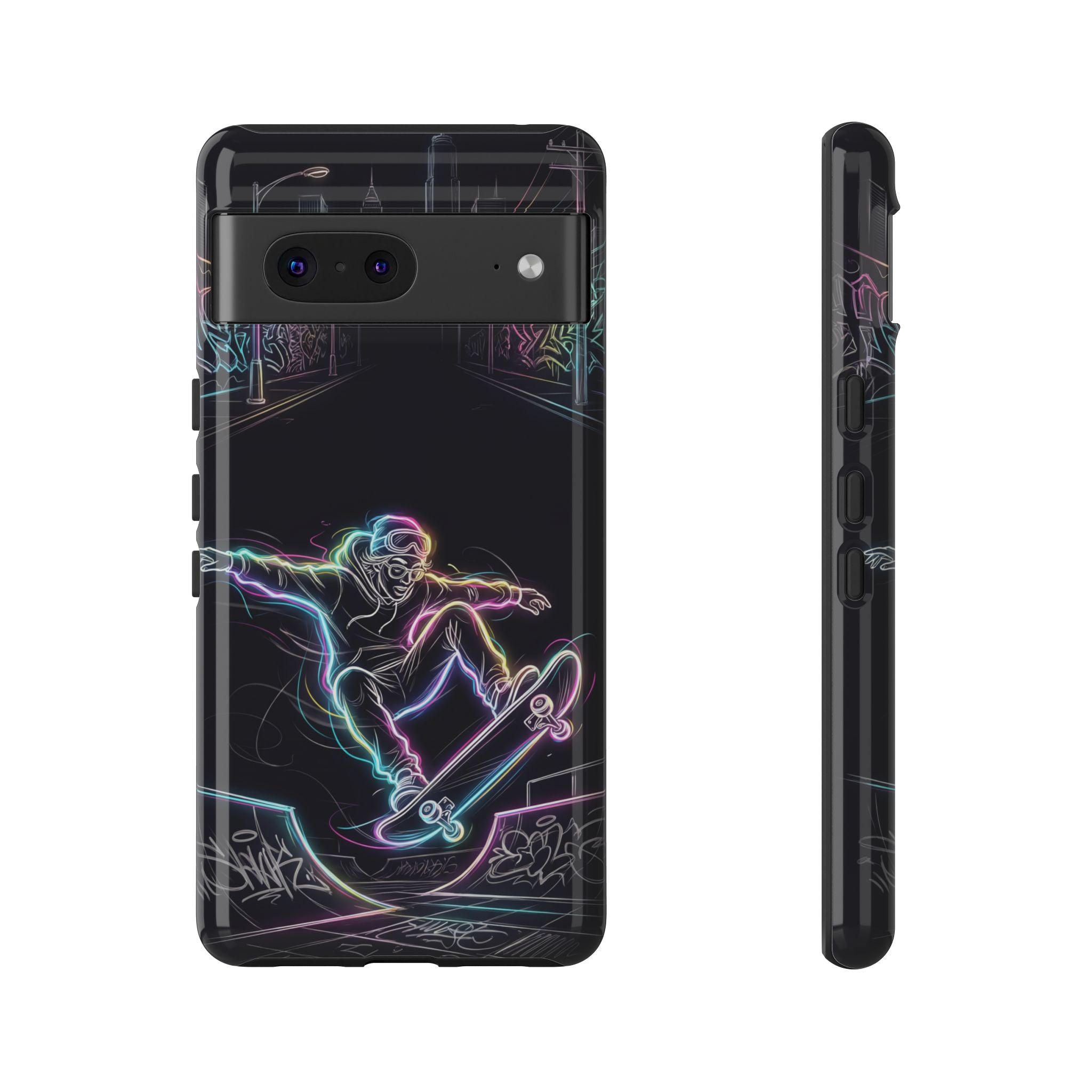 Neon Skateboard Google Pixel Phone Case | Glow Skatepark Protective Cover