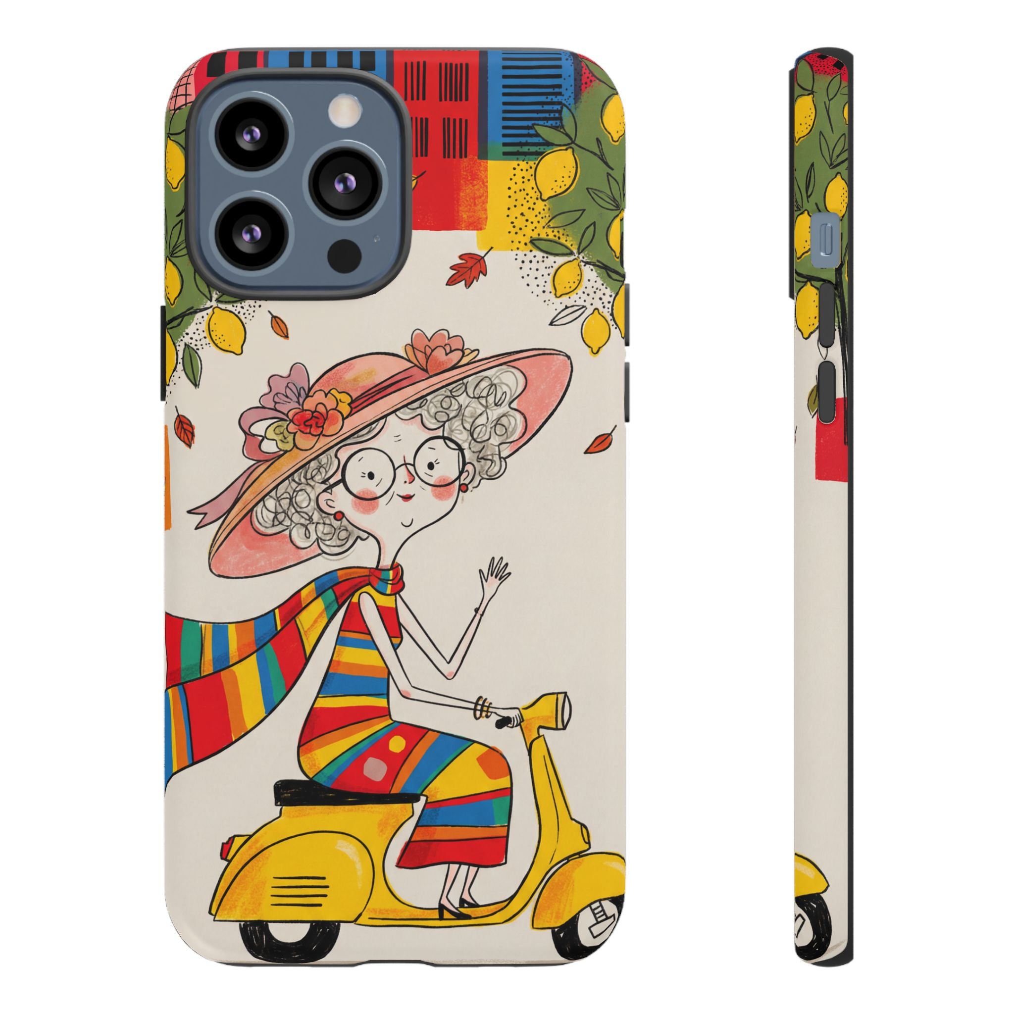 Vintage Scooter Granny iPhone Case | Colourful Retro Elderly Lady Design