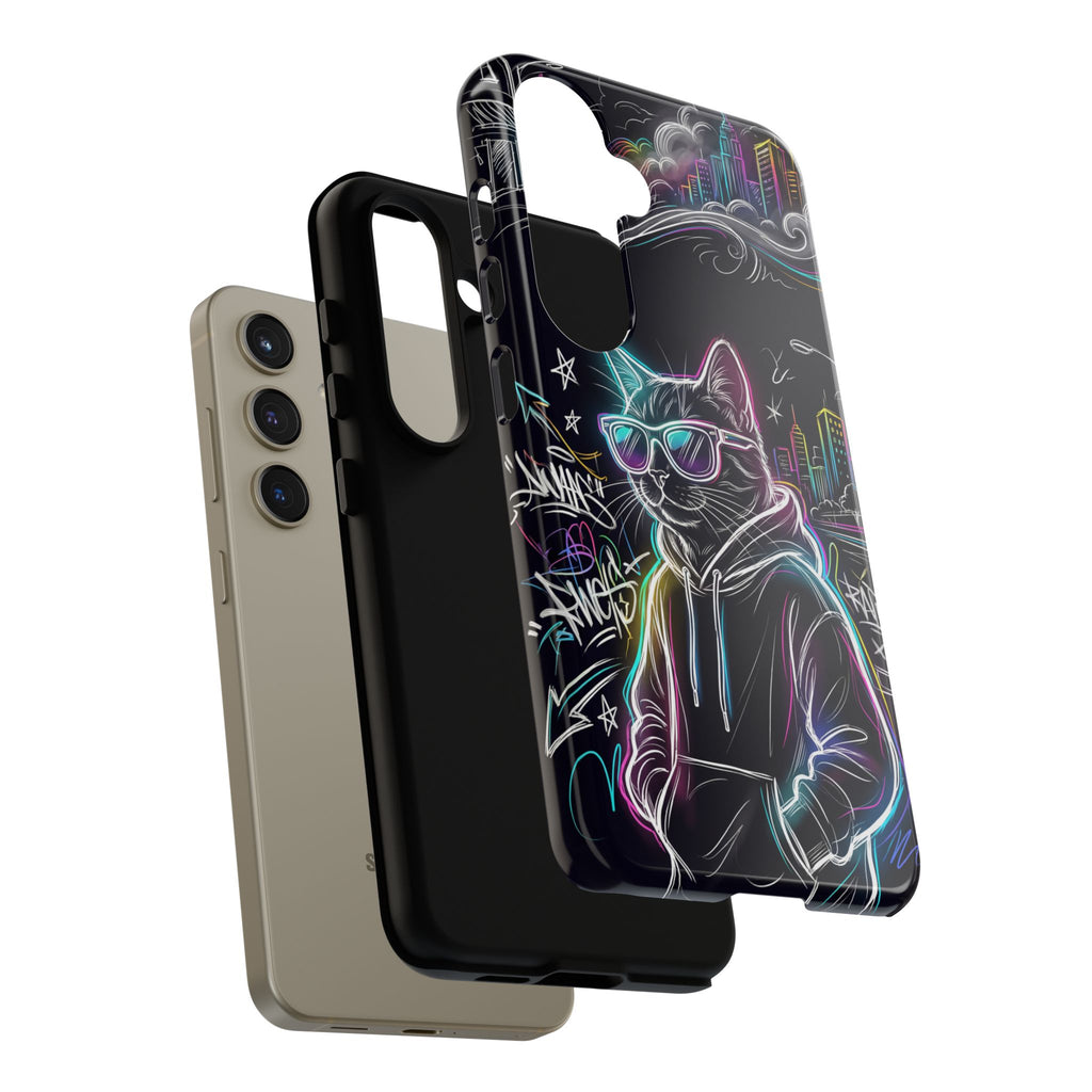 Cool Hoodie Neon Street Cat Samsung Galaxy Phone Case