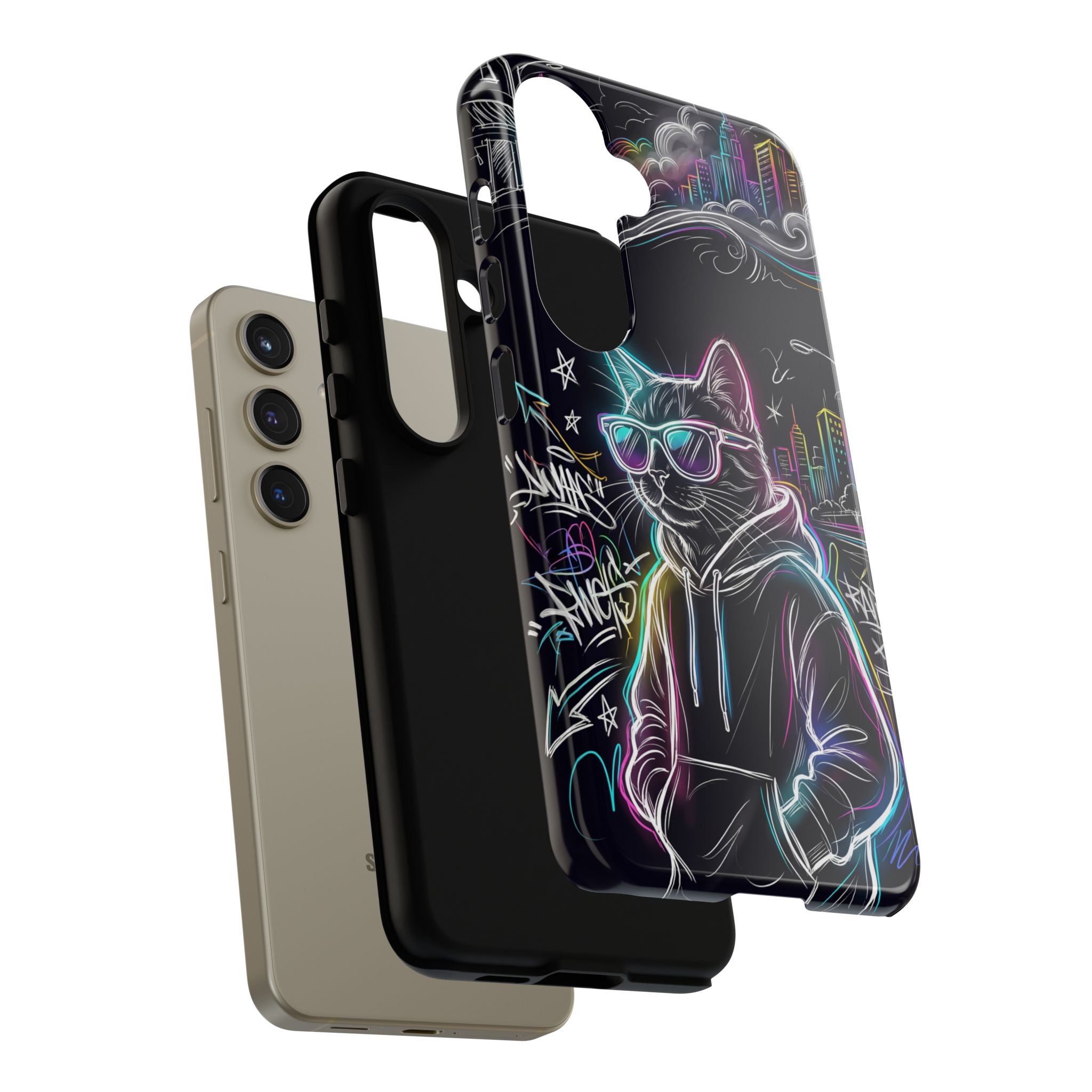 Cool Hoodie Neon Street Cat Samsung Galaxy Phone Case