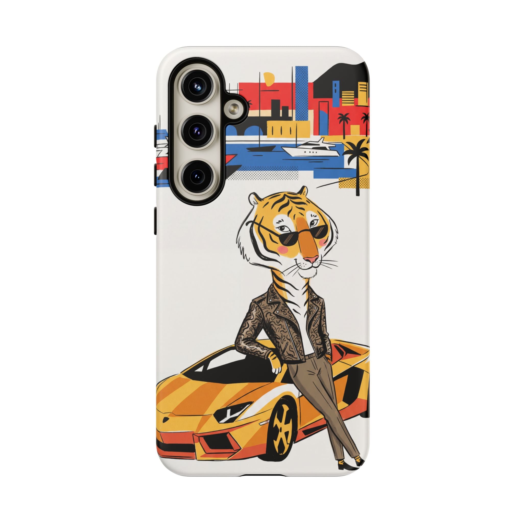 Stylish Tiger with Sports Car Illustration Samsung Galaxy Phone Case