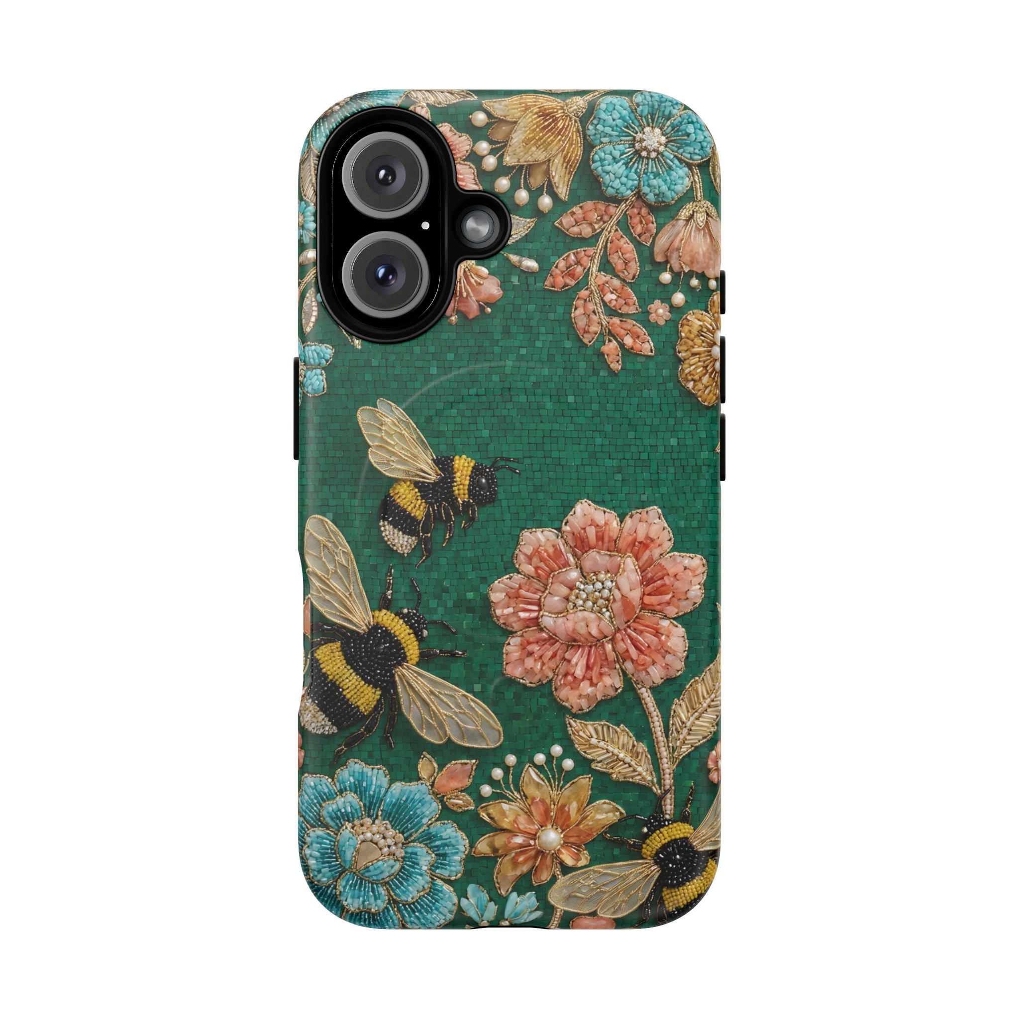 Floral Bumblebee Tough MagSafe iPhone Case | Protective Botanical Phone Cover