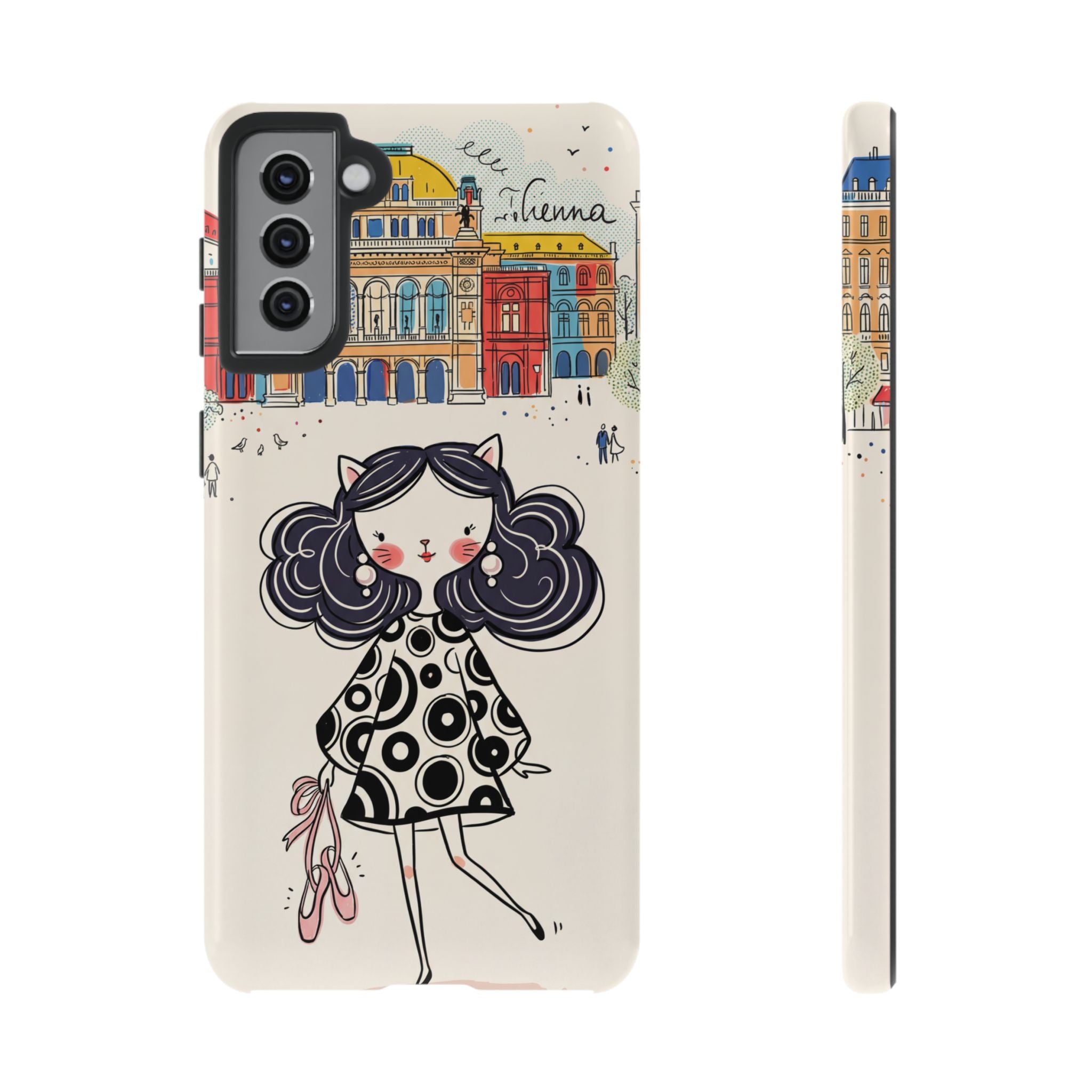 Cute Parisian Cat Girl Samsung galaxy Phone Case | Ballet Slippers Illustration Tough Case
