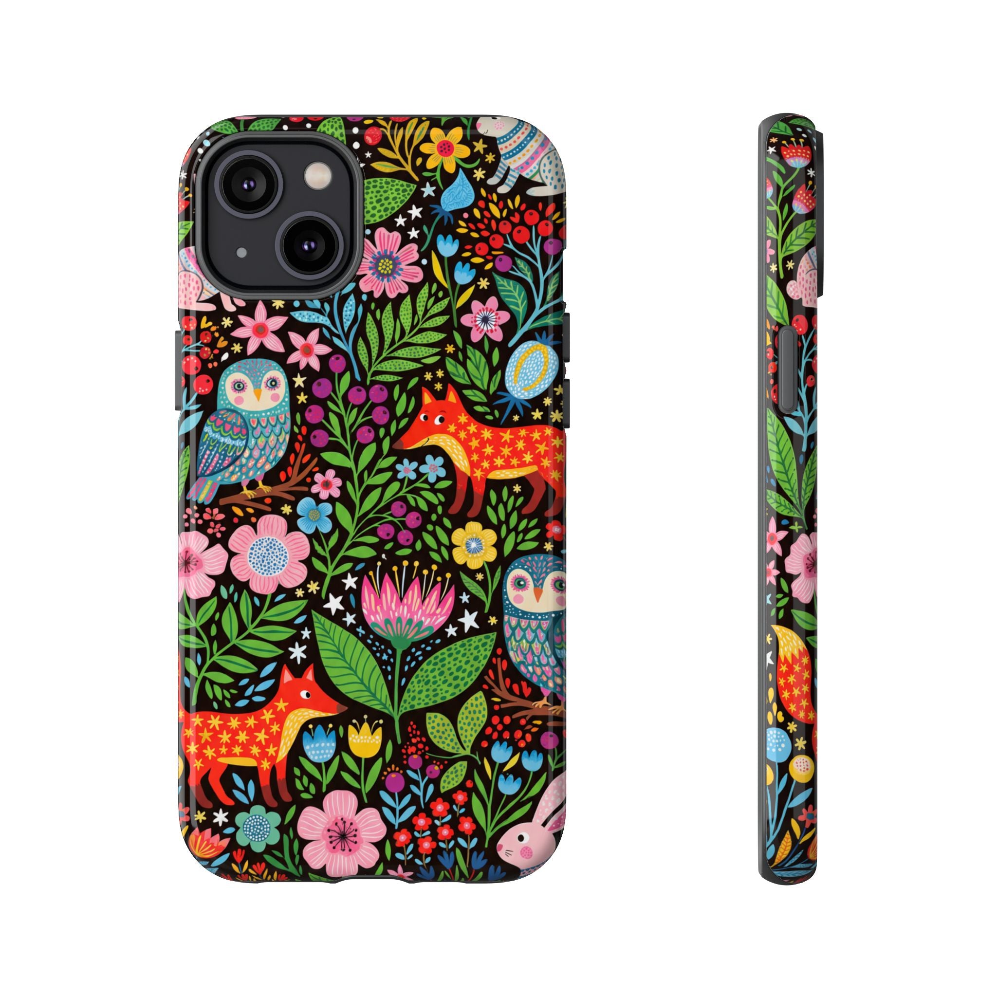 Floral Woodland iPhone Case | Colourful Fox & Owl Protective Cover
