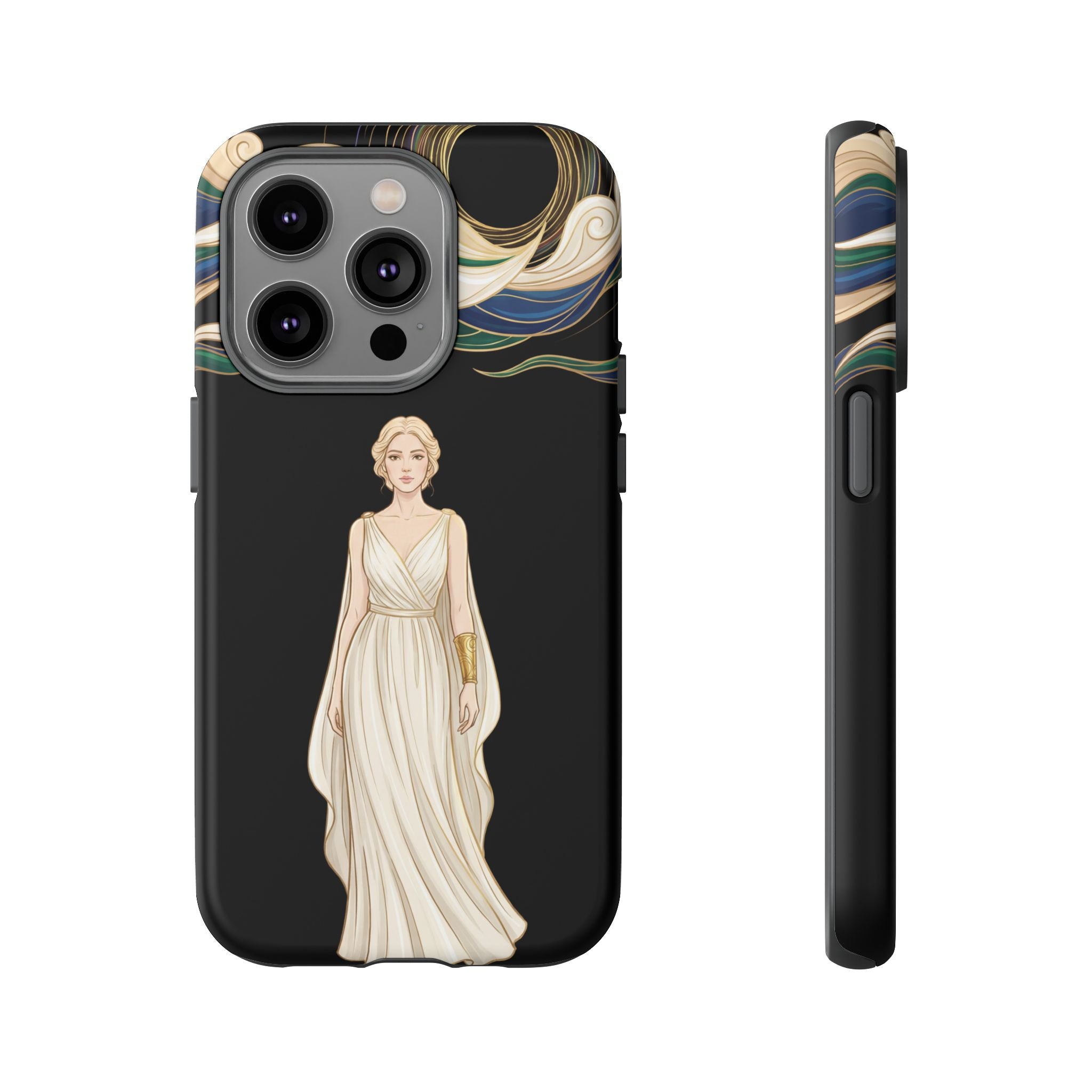 Art Nouveau Goddess iPhone Case | Elegant Woman Illustration on Black