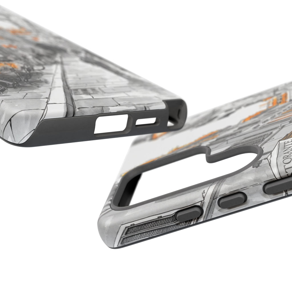 Italy Street Samsung Galaxy Case | Black & White Cityscape with Orange Accents
