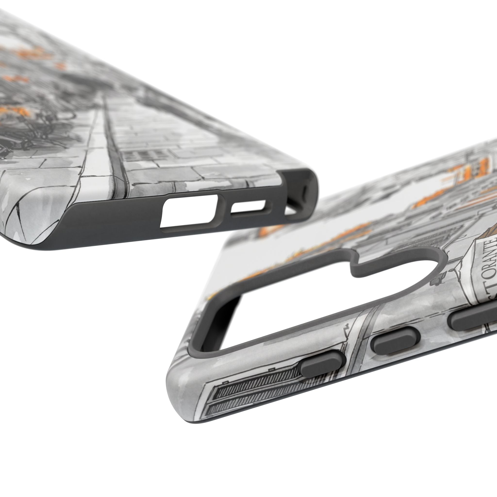 Italy Street Samsung Galaxy Case | Black & White Cityscape with Orange Accents