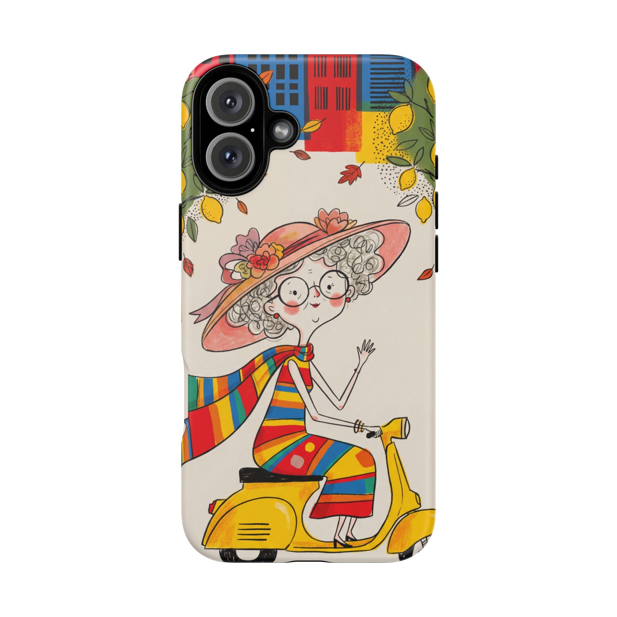 Vintage Scooter Granny iPhone Case | Colourful Retro Elderly Lady Design