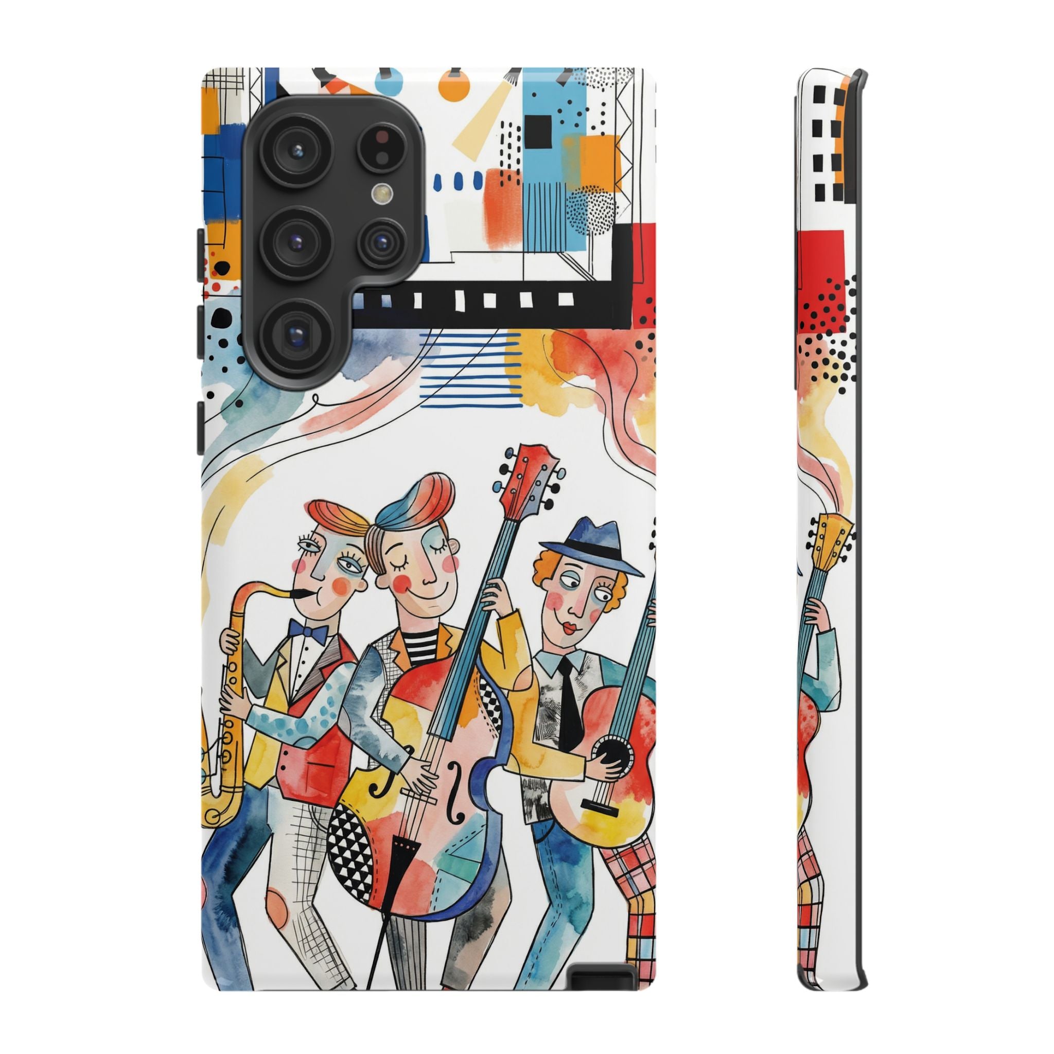 Musical Trio Illustrated Samsung Galaxy Phone Case | Colorful Jazz Band Art Phone Cover