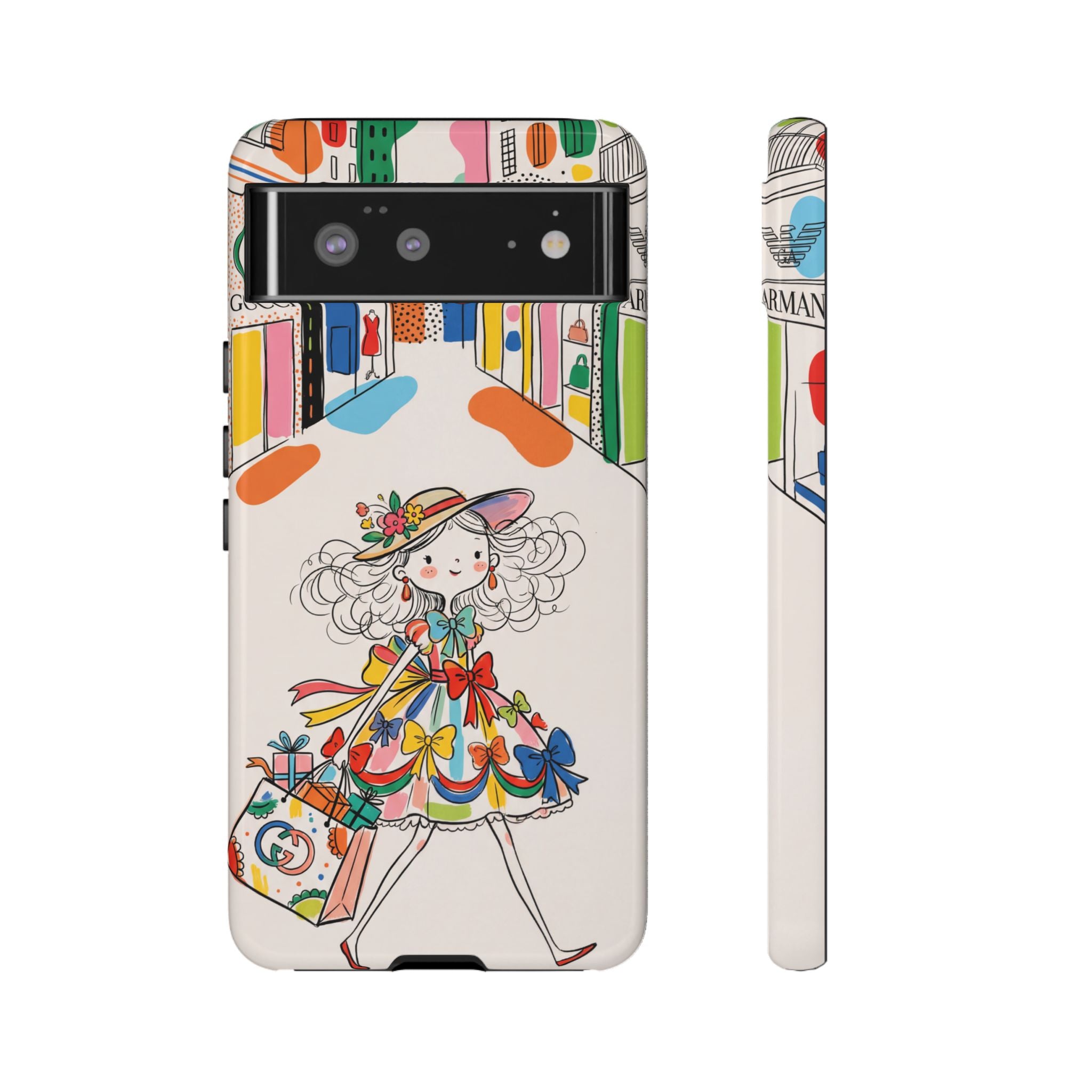 Cute Fashion Girl Google Pixel Phone Case | Colourful Shopping Street Design