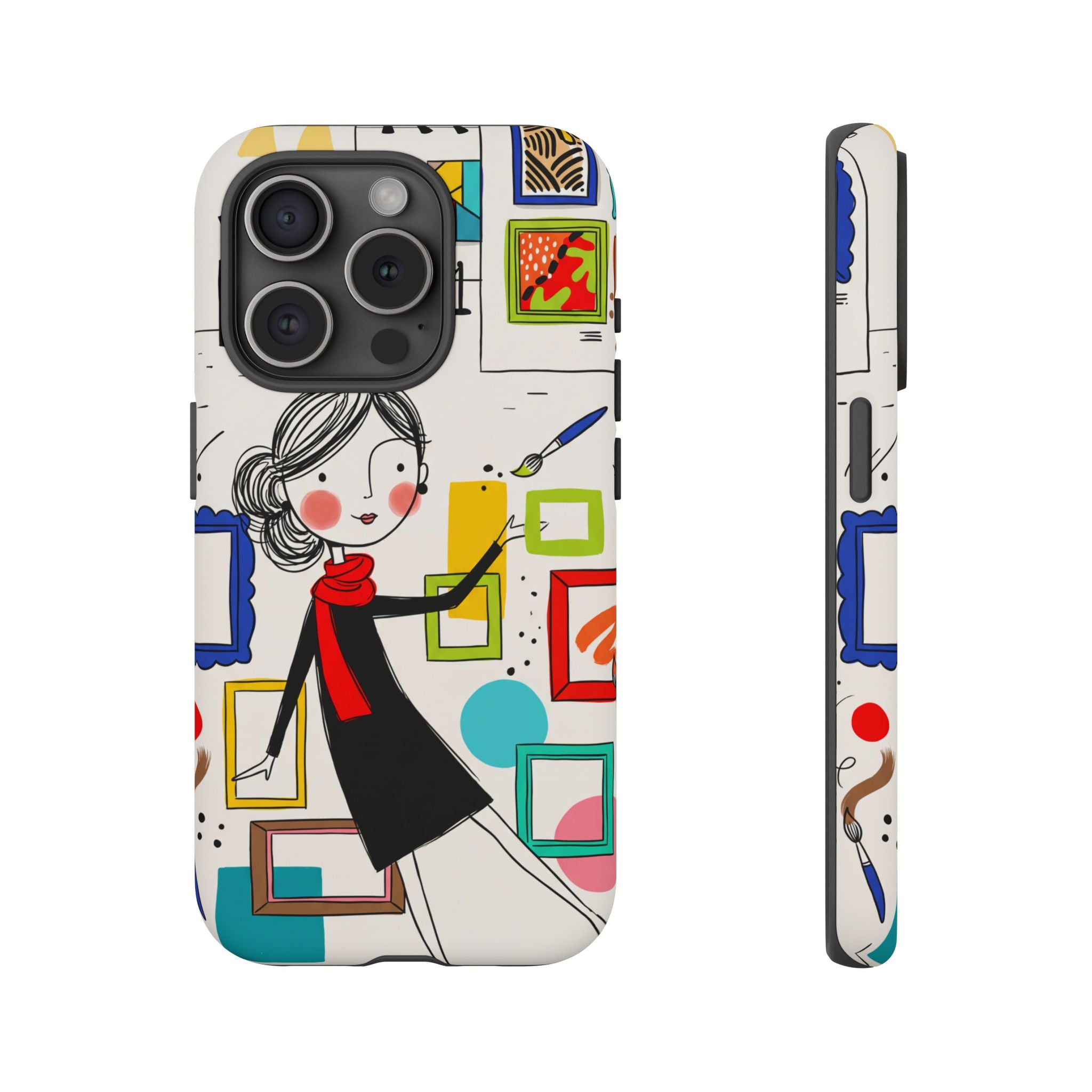 Art Gallery Illustration iPhone Case | Cute Woman with Frames Design