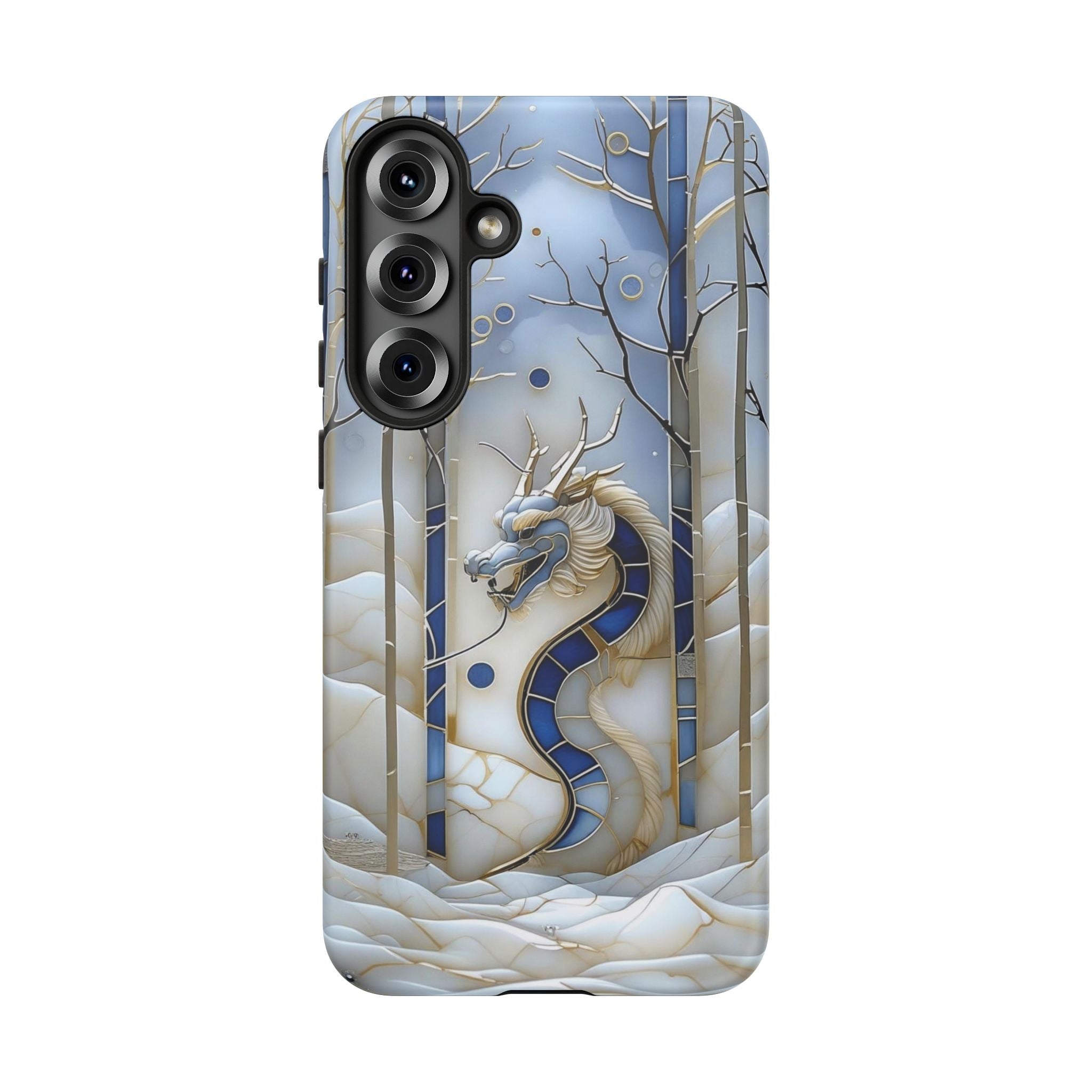 Dragon Stained Glass Samsung Galaxy Case — Blue Winter Forest Protective Cover