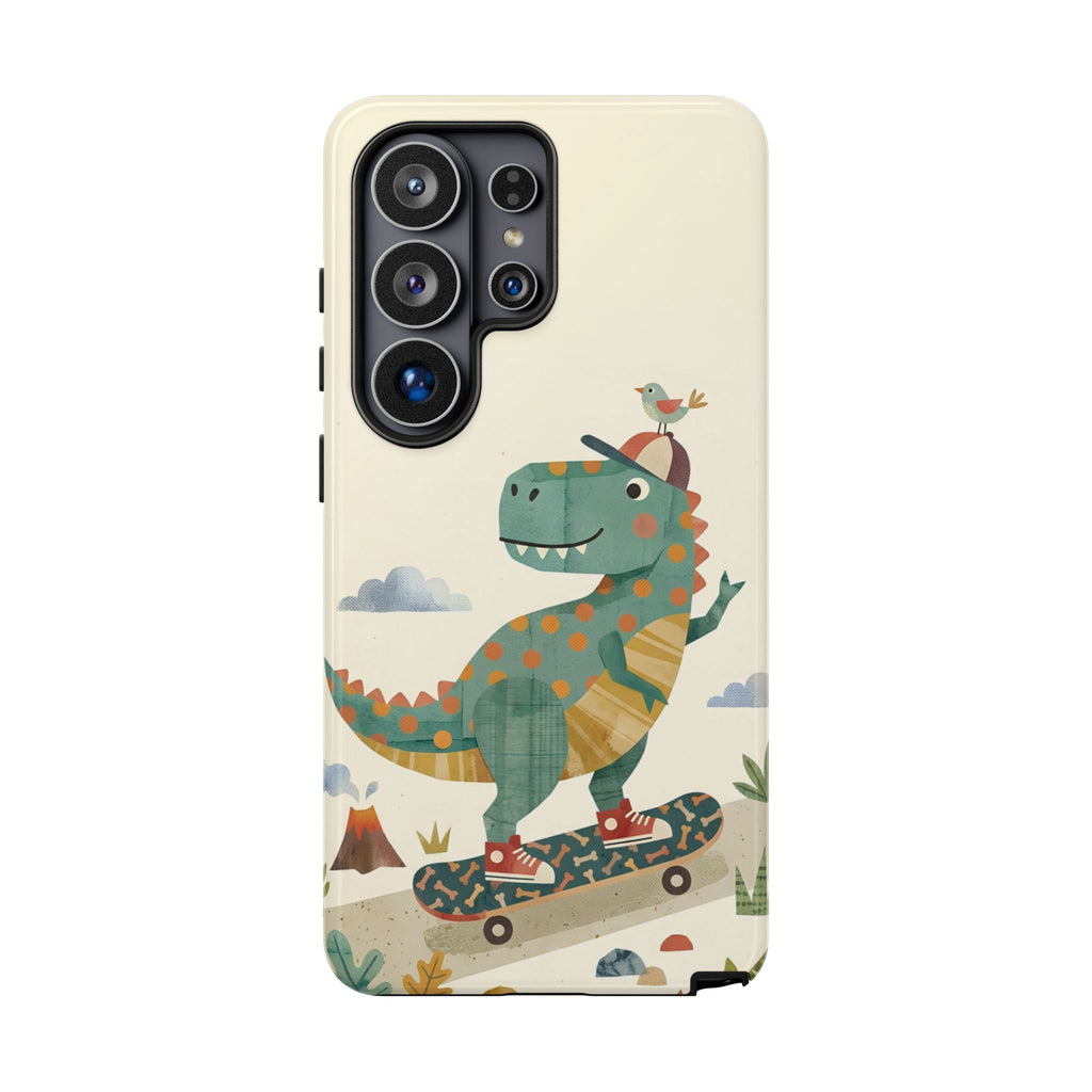 Cute Skateboarding Dinosaur Tough Samsung Galaxy Phone Case | Vintage Kid Aesthetic T Rex Cover