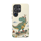 Cute Skateboarding Dinosaur Tough Samsung Galaxy Phone Case | Vintage Kid Aesthetic T Rex Cover