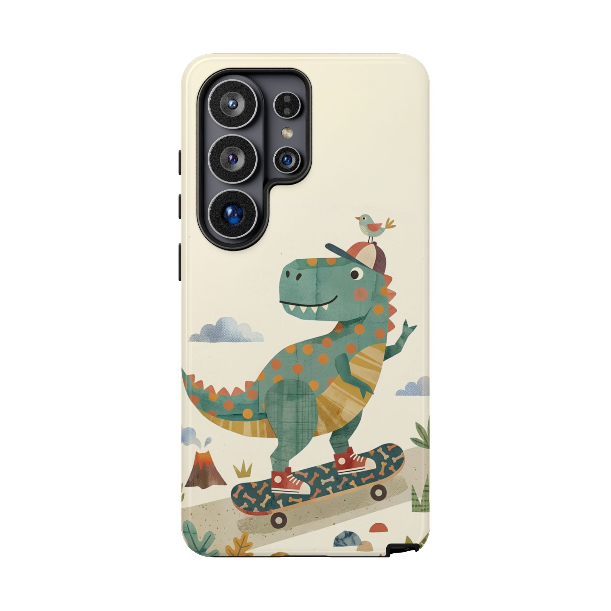 Cute Skateboarding Dinosaur Tough Samsung Galaxy Phone Case | Vintage Kid Aesthetic T Rex Cover