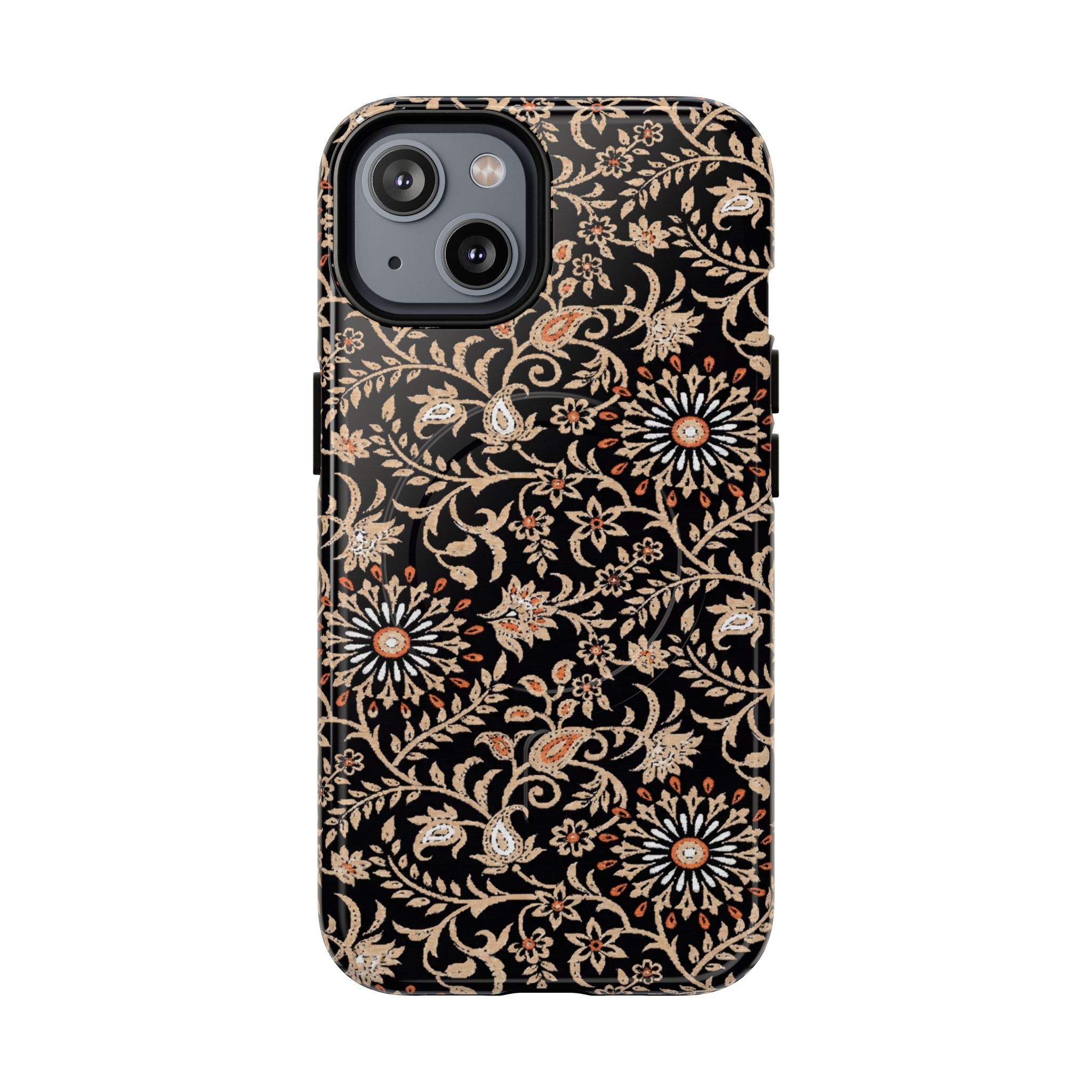 Batik Floral Black Ornate Daisies MagSage Tough iPhone Case