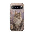Maine Coon Cat Google Pixel Phone Case | Floral Cat Phone Case