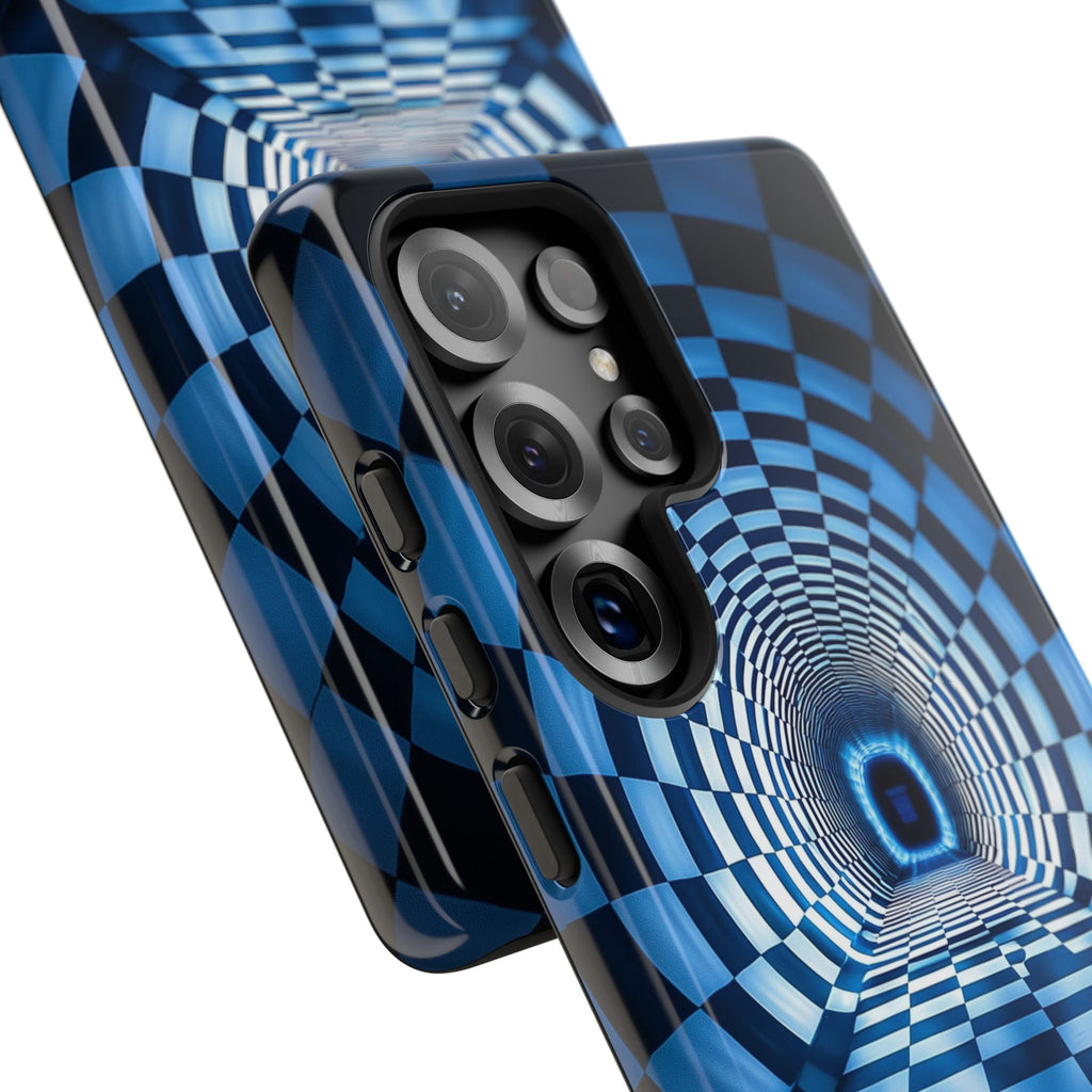 Blue Checkered Tunnel Samsung Galaxy Case — 3D Optical Illusion Tough Case