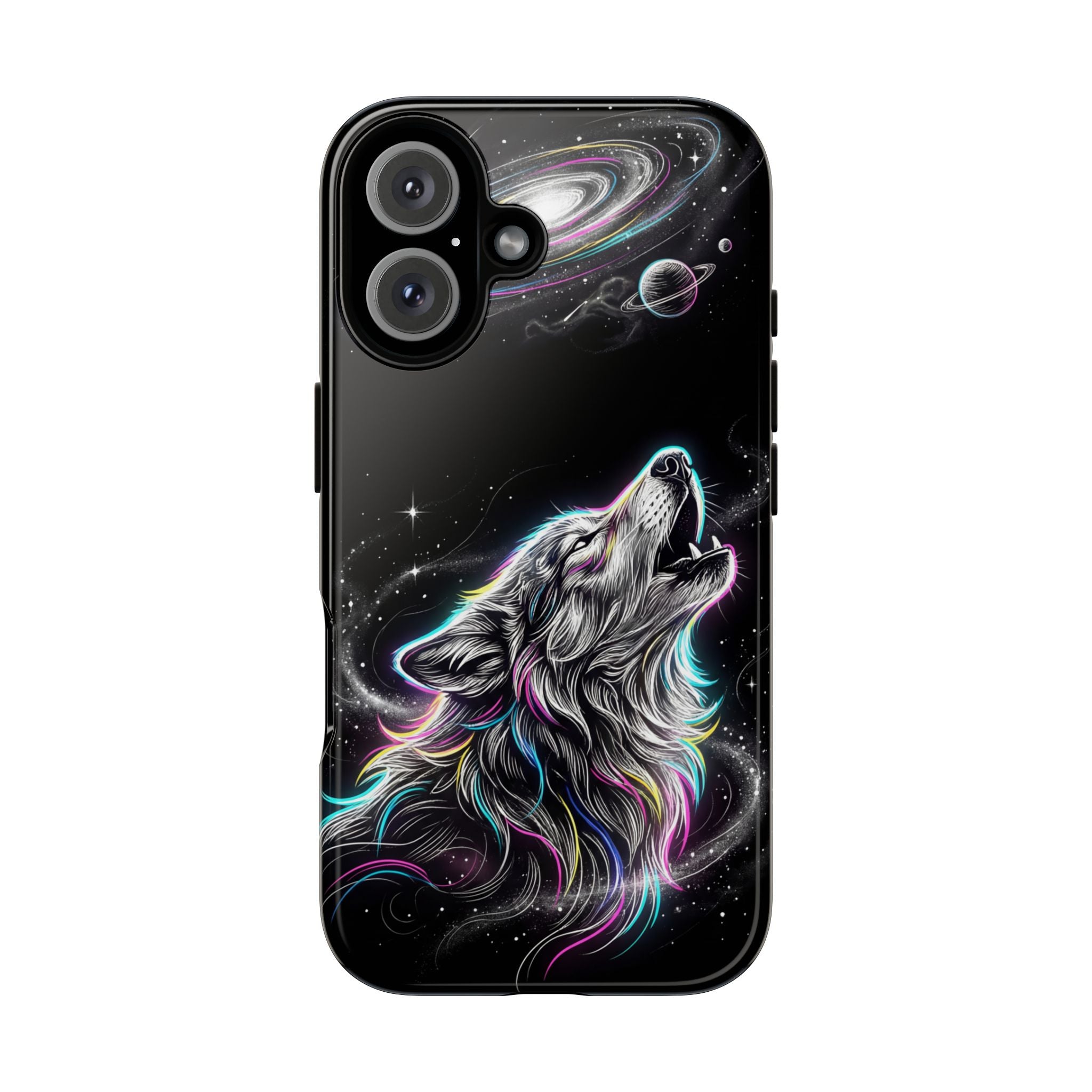 Wolf Galaxy Tough iPhone Case | Colorful Howling Wolf Space Design
