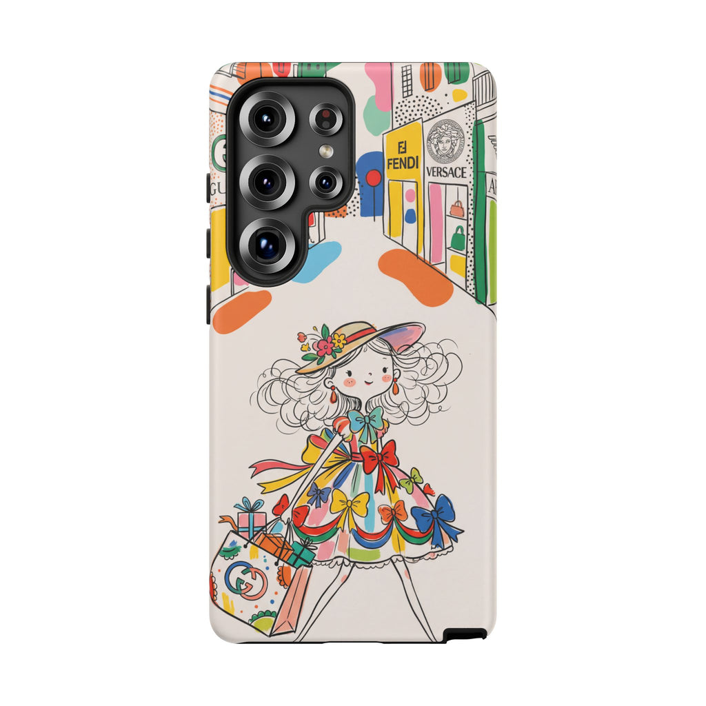 Cute Fashion Girl Samsung Galaxy Phone Case | Colourful Shopping Street Design