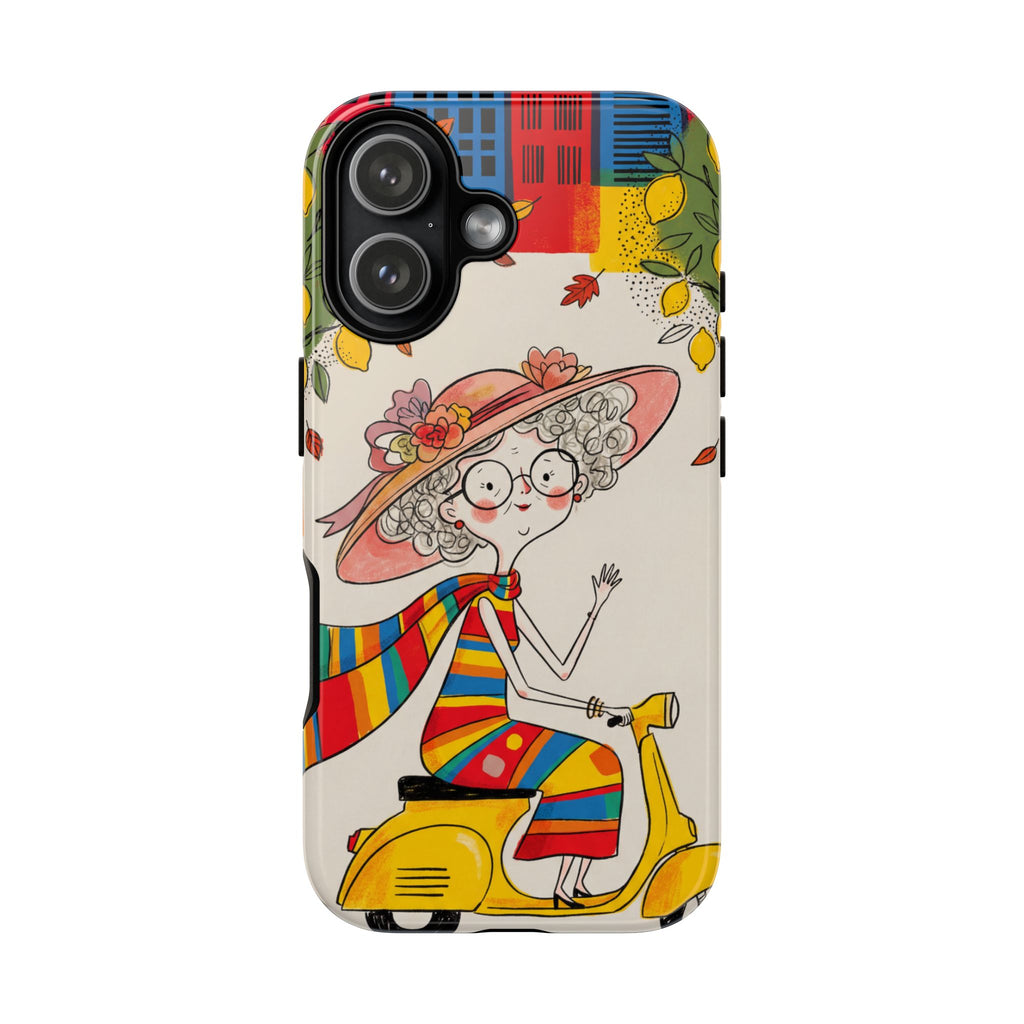 Vintage Scooter Granny iPhone Case | Colourful Retro Elderly Lady Design