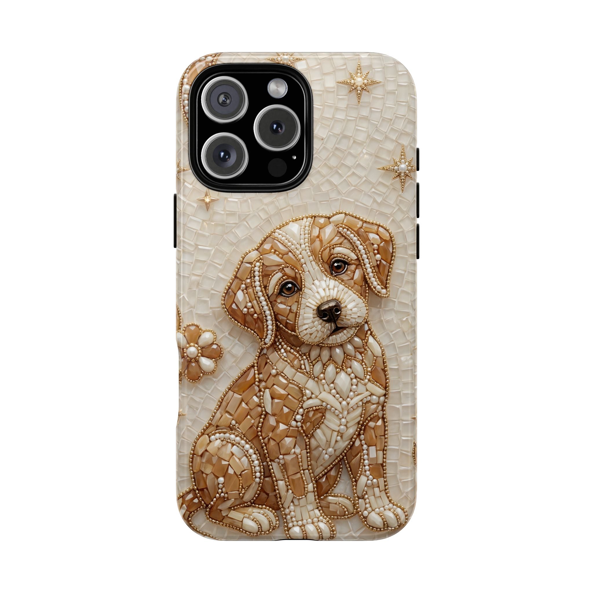 Cute Mosaic Puppy iPhone Case — Protective Phone Cover with Brown Puppy Art