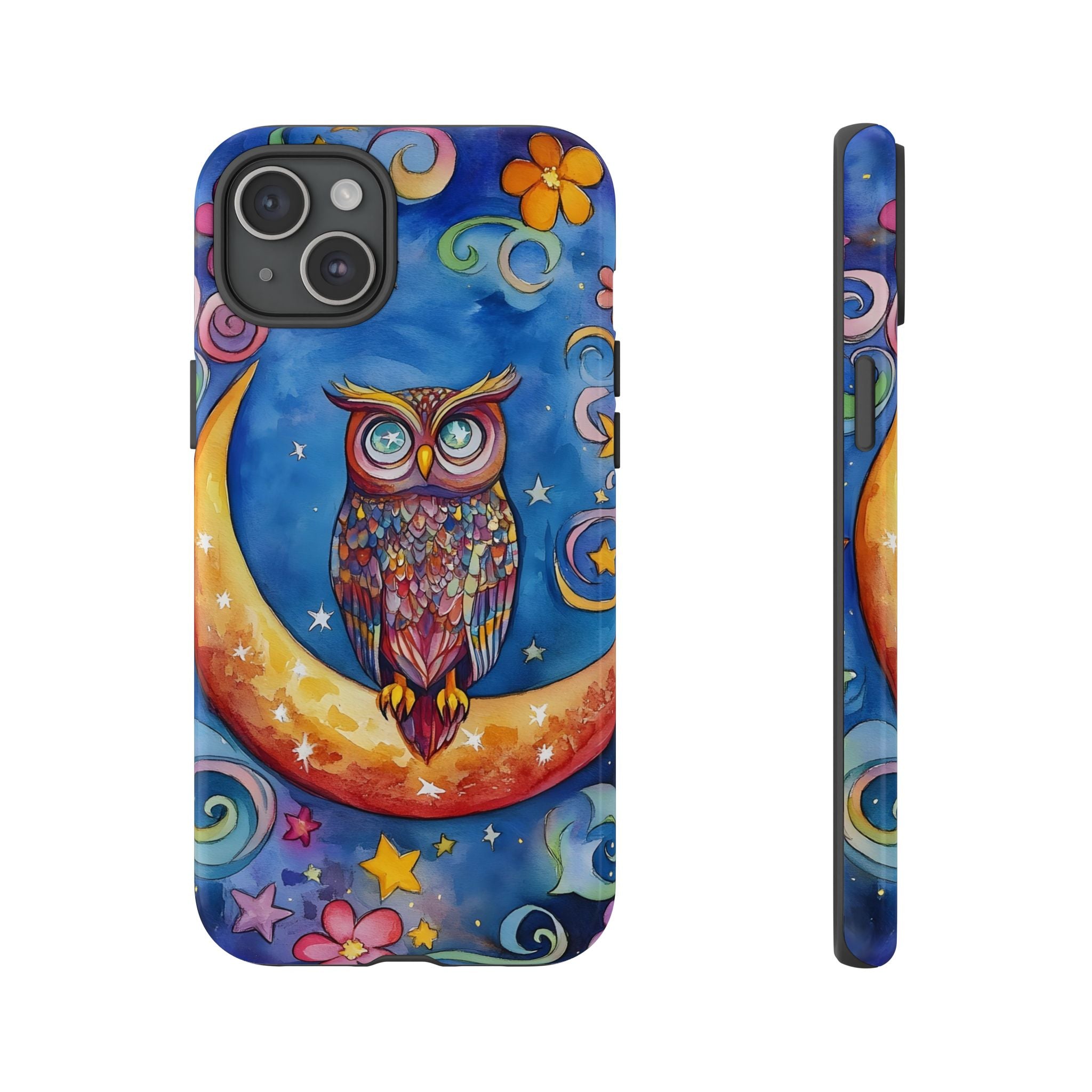Owl on Crescent Moon iPhone Case — Colourful Whimsical Night Sky Design