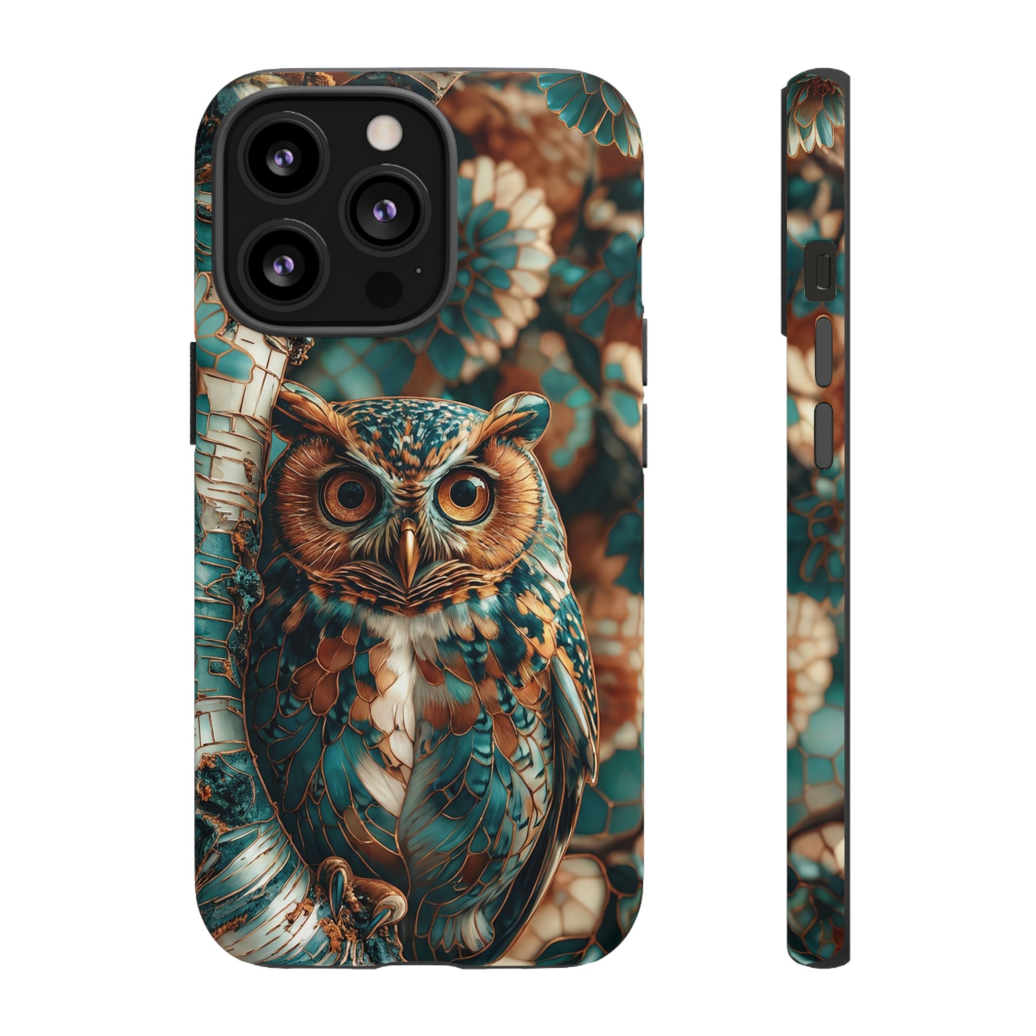 Owl Forest Tough iPhone Case | Teal & Brown Rustic Wildlife Protective Cover