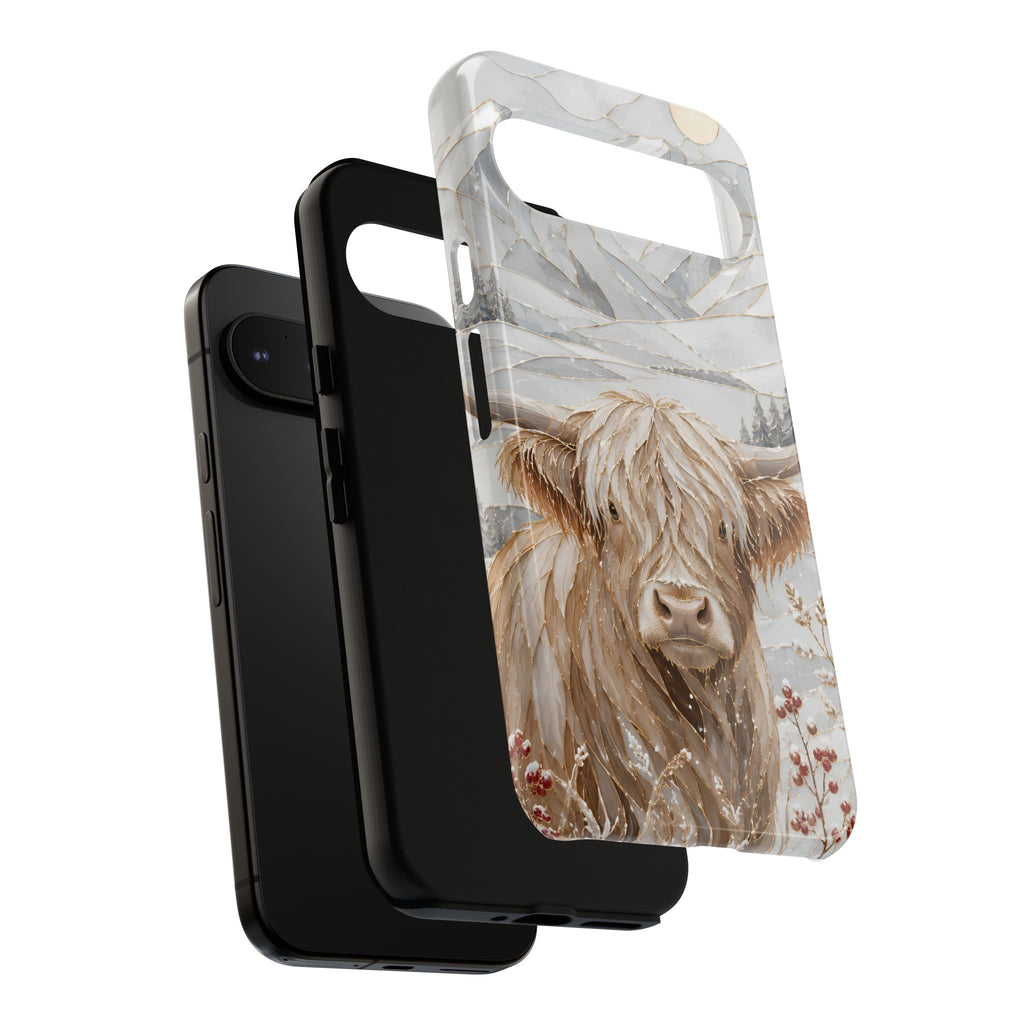 Highland Cow Google Pixel Phone Case | Stained Glass Mountain Case