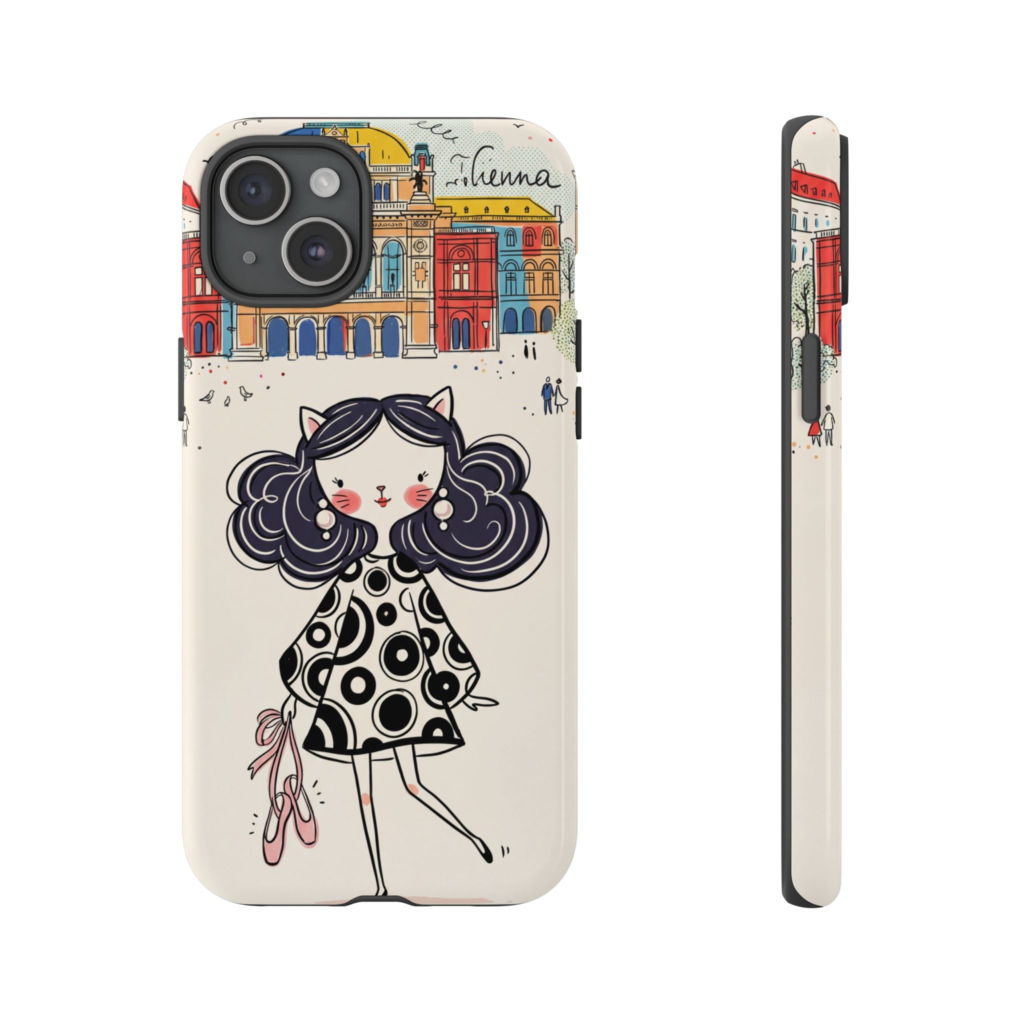 Cute Parisian Cat Girl iPhone Case | Ballet Slippers Illustration Tough Case