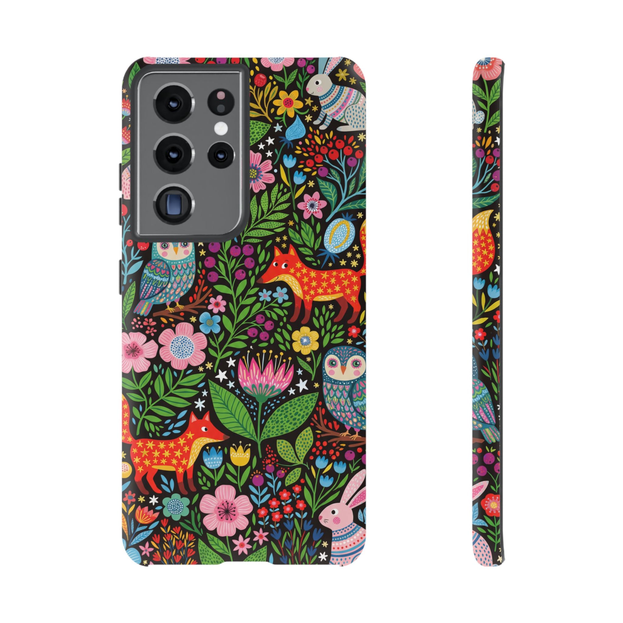 Floral Woodland Samsung Galaxy Phone Case | Colourful Fox & Owl Protective Cover