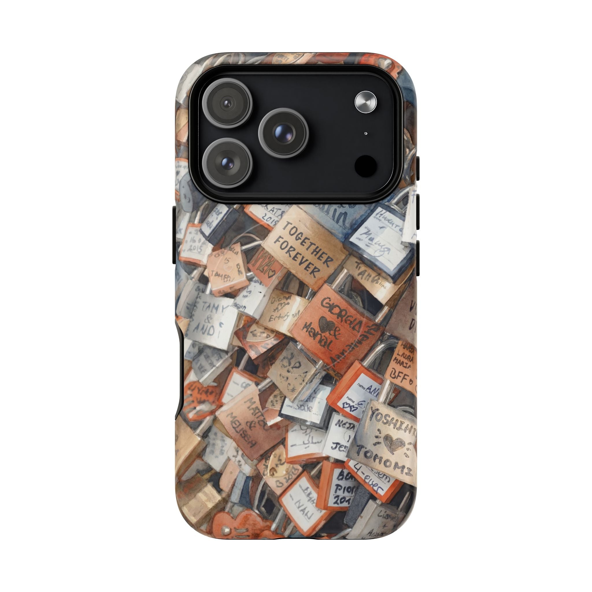 Custodia per iPhone MagSafe resistente con motivo collage di lucchetti dei desideri