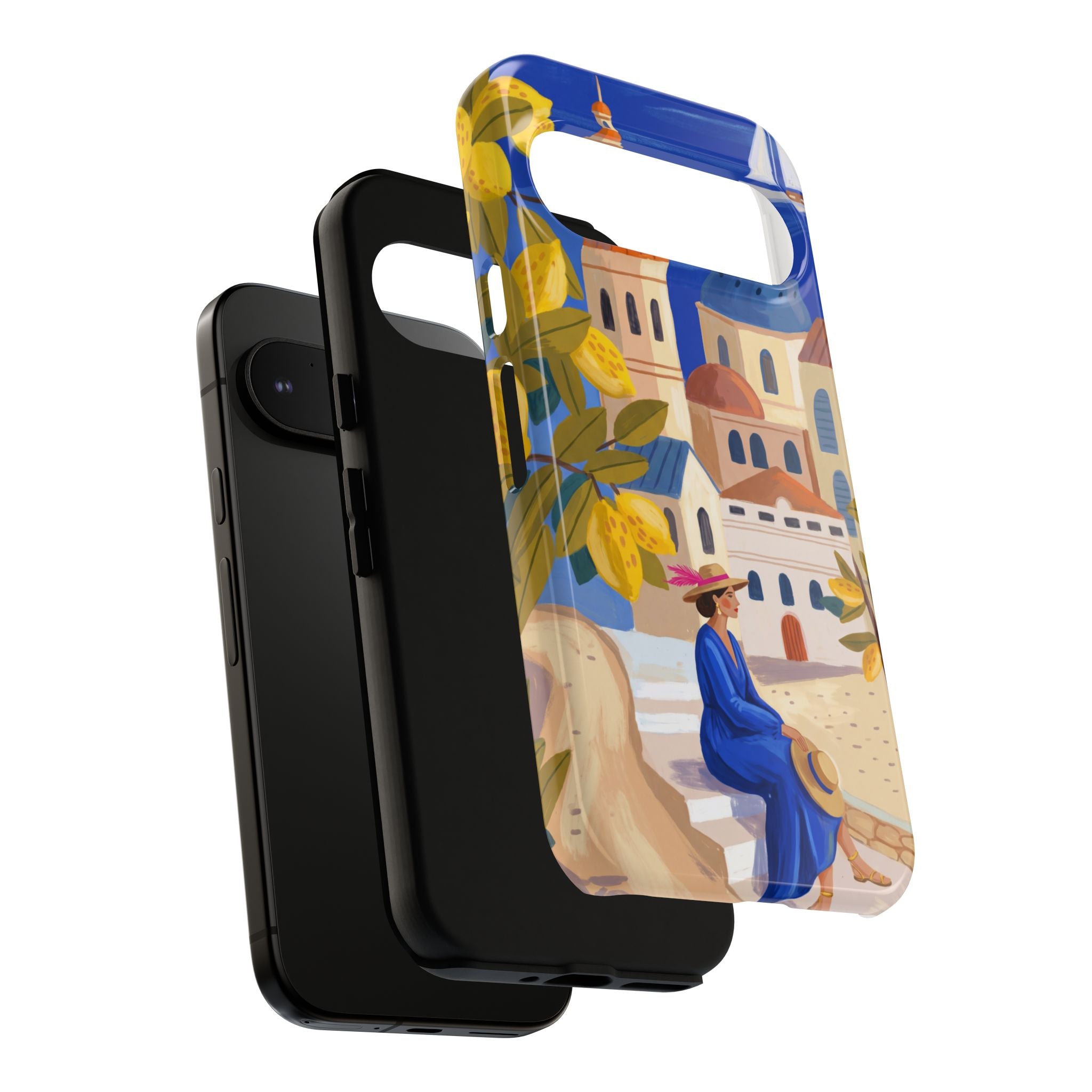 Mediterranean Village Google Pixel Phone Case | Scenic Sailboat & Lemon Grove Design